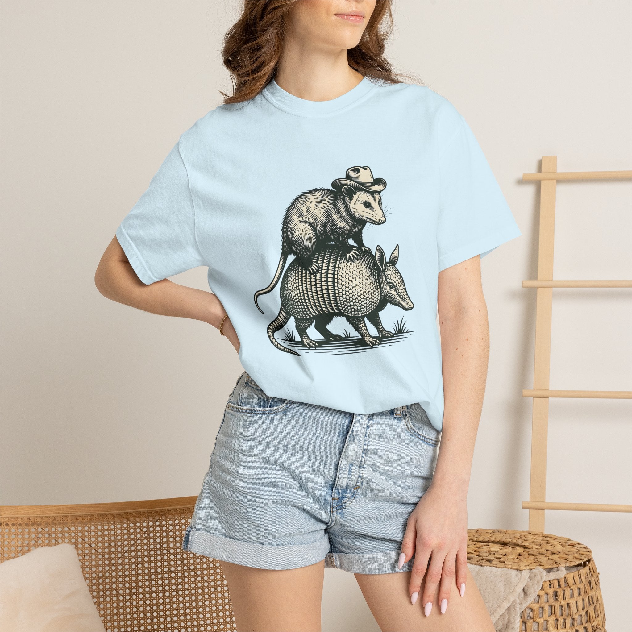 Opossum Armadillo Shirt Animals Cowboy Gift Women Retro Tee Possum T-Shirt Wildlife Fan Vintage Tshirt Rodeo Graphic Pen And Ink Western Hat