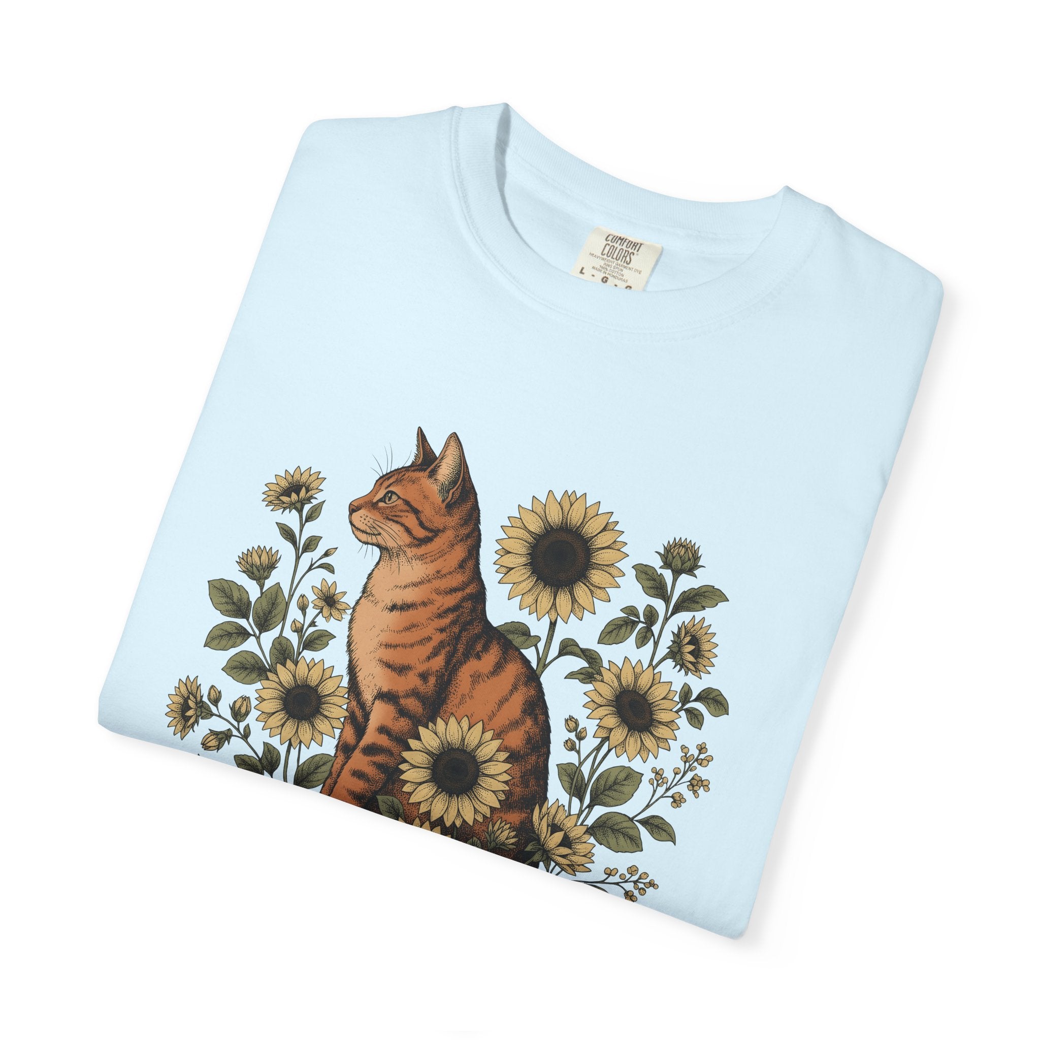 Tabby Cat Shirt Cat Floral Gift Women Botanical Tee Kitty T-Shirt Cat Fan Foliage Graphic Vintage Sunflower Tshirt