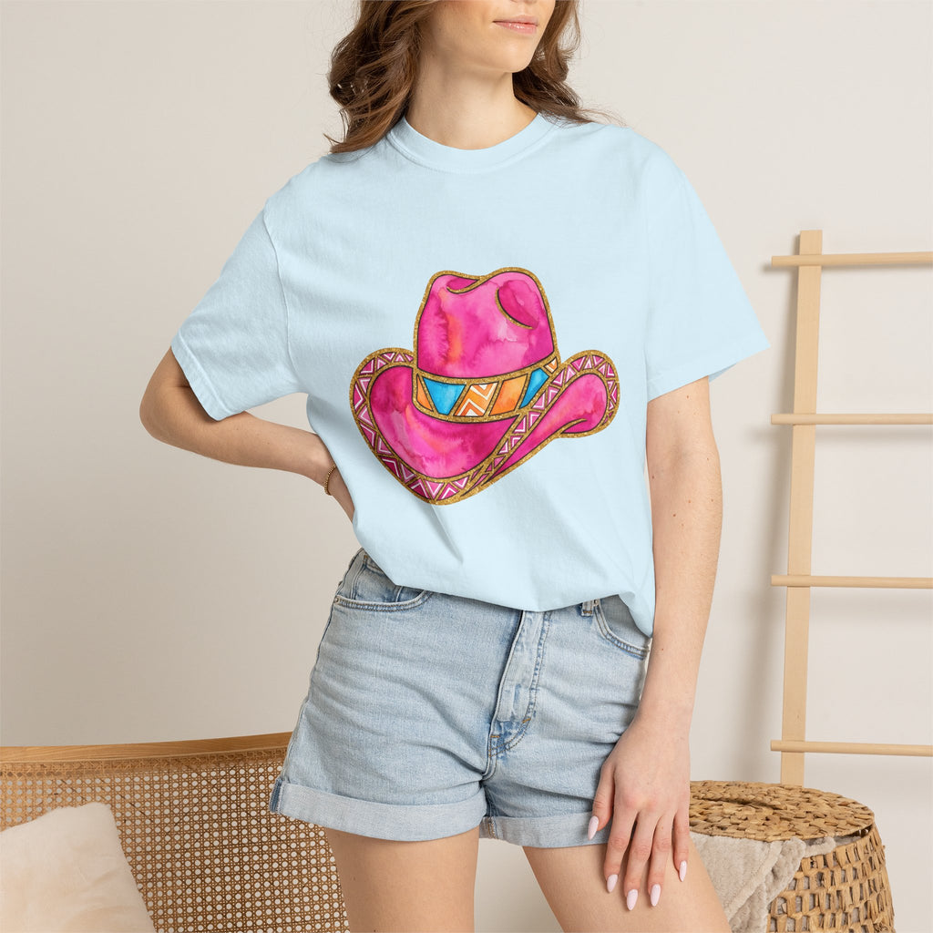 Pink Western Hat Shirt Western Apparel Gift Women Hand Painted Tee Cowboy Hat T-Shirt Rodeo Fan Cowgirl Tshirt Clothing Graphic Rustic