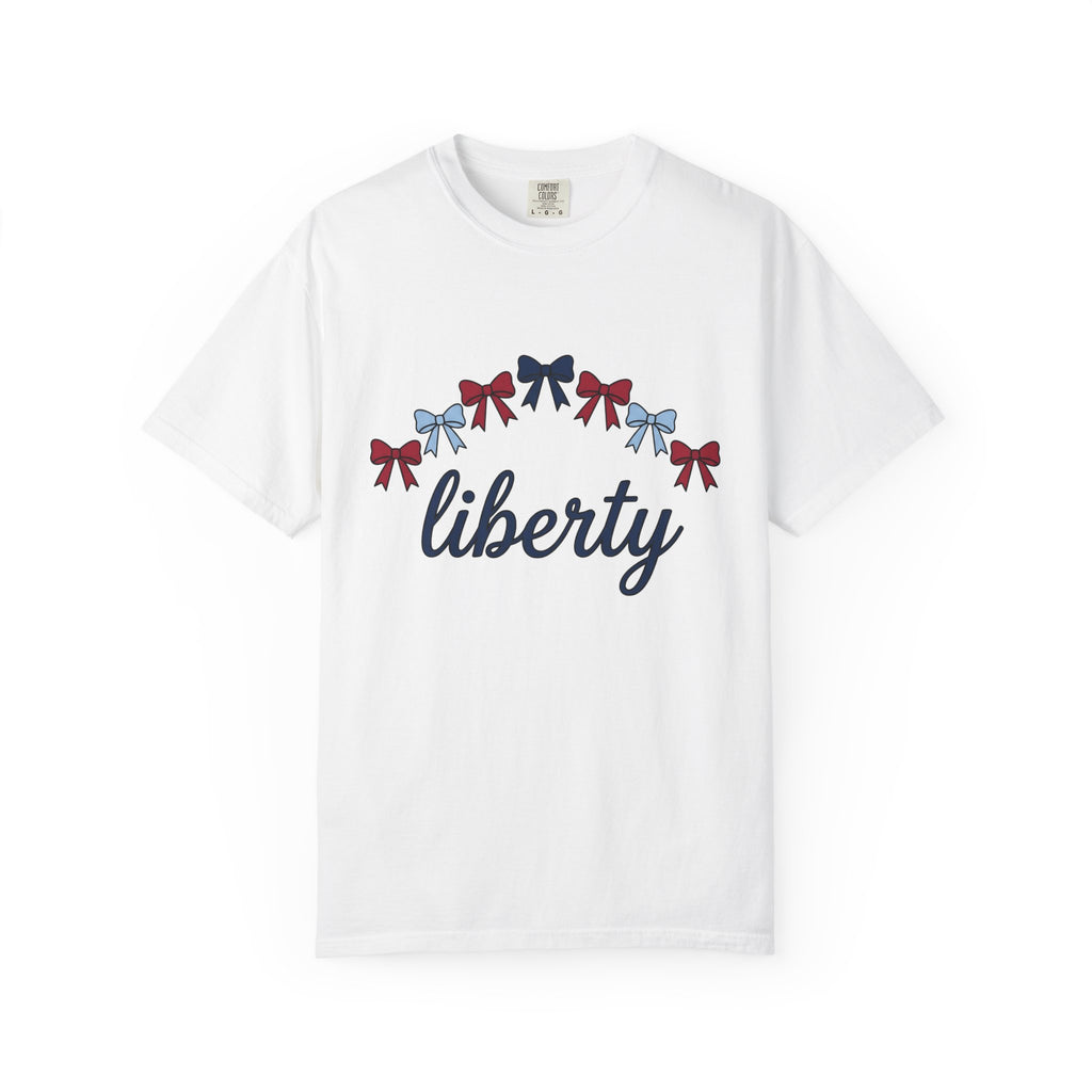 Usa Bows Shirt America Seasonal Gift Women Simple Tee Ribbons T-Shirt American Fan Ribbon Tshirt Holiday Graphic Vintage Cursive Font Tshirt