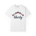 Usa Bows Shirt America Seasonal Gift Women Simple Tee Ribbons T-Shirt American Fan Ribbon Tshirt Holiday Graphic Vintage Cursive Font Tshirt