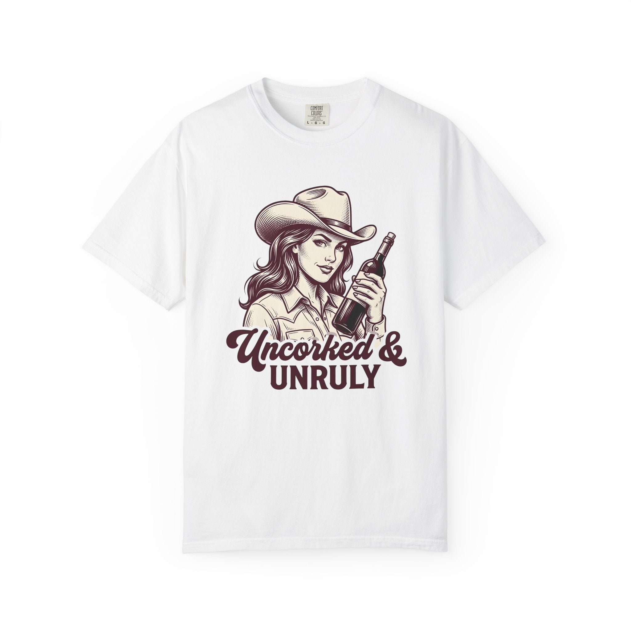 Cowgirl Wine Bottle Shirt Wine Cowboy Gift Women Sketch Tee Wine Bottle T-Shirt Wine Fan Wineglass Tshirt Rodeo Graphic Cartoon Cowboy Hat