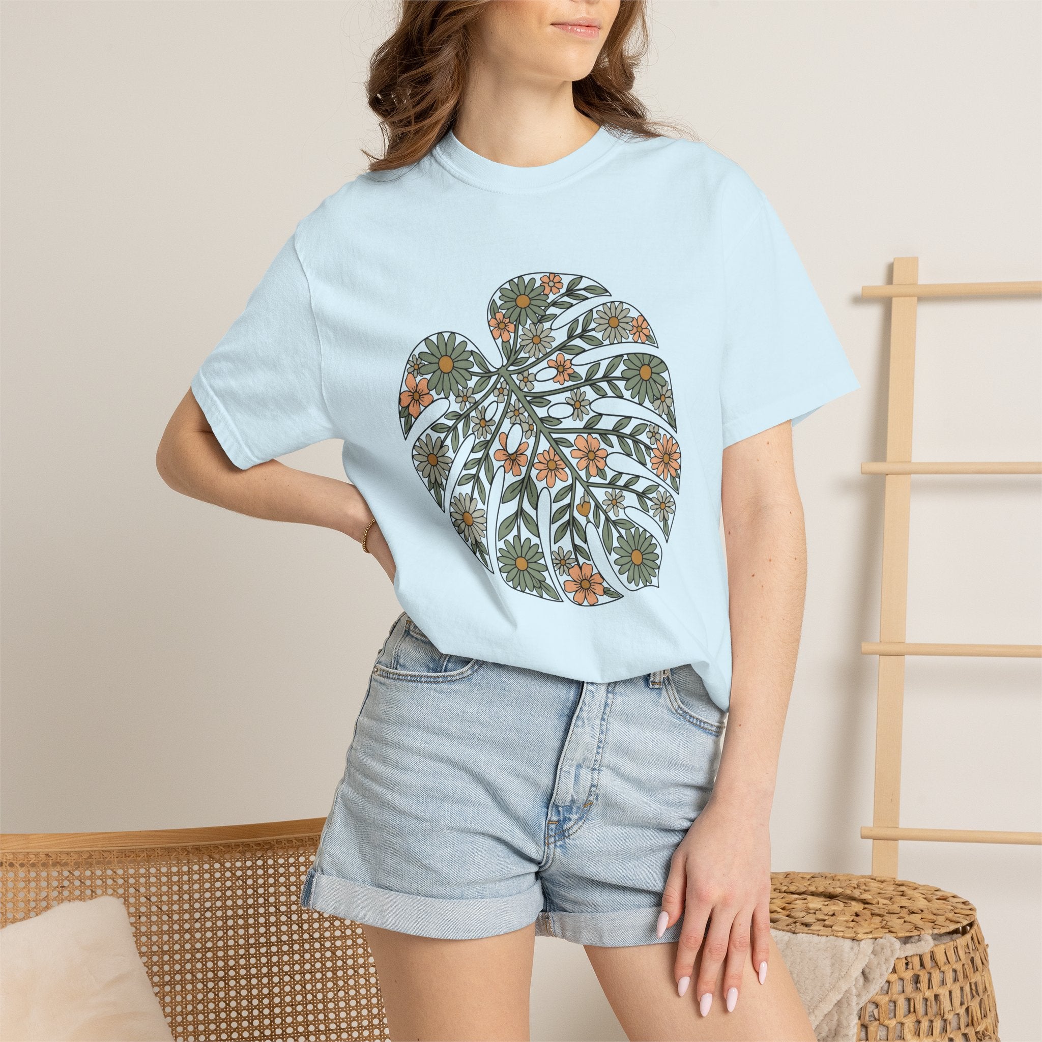 Monstera Foliage Shirt Botanical Petal Gift Women Gypsy Tee Swiss Cheese Plant T-Shirt Floral Fan Bohemian Tshirt Floral Graphic Doodle