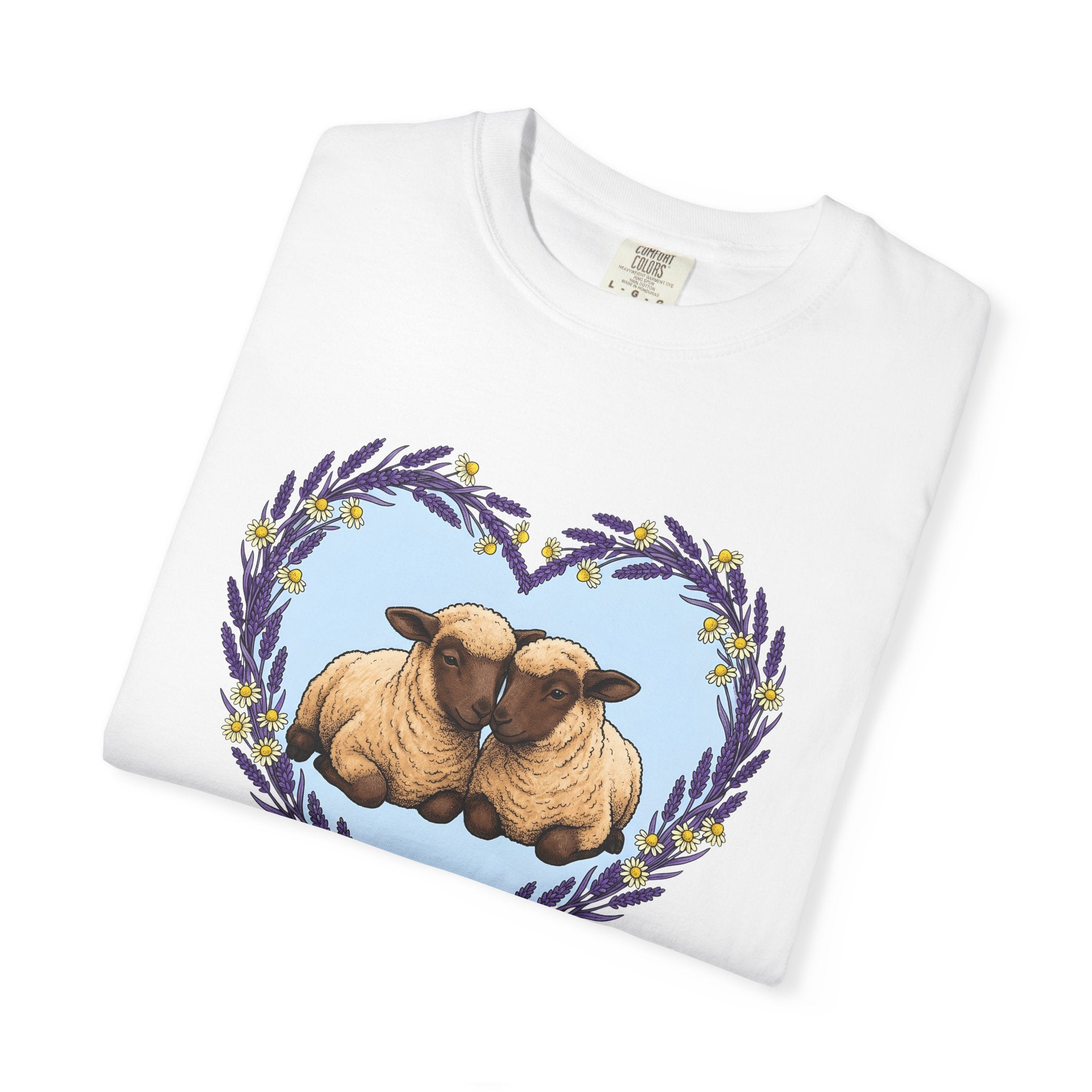 Sheep Couple Shirt Cute Pet Gift Women Sketch Tee Ewe T-Shirt Kawaii Fan Drawing Graphic Retro Flower Heart Tshirt