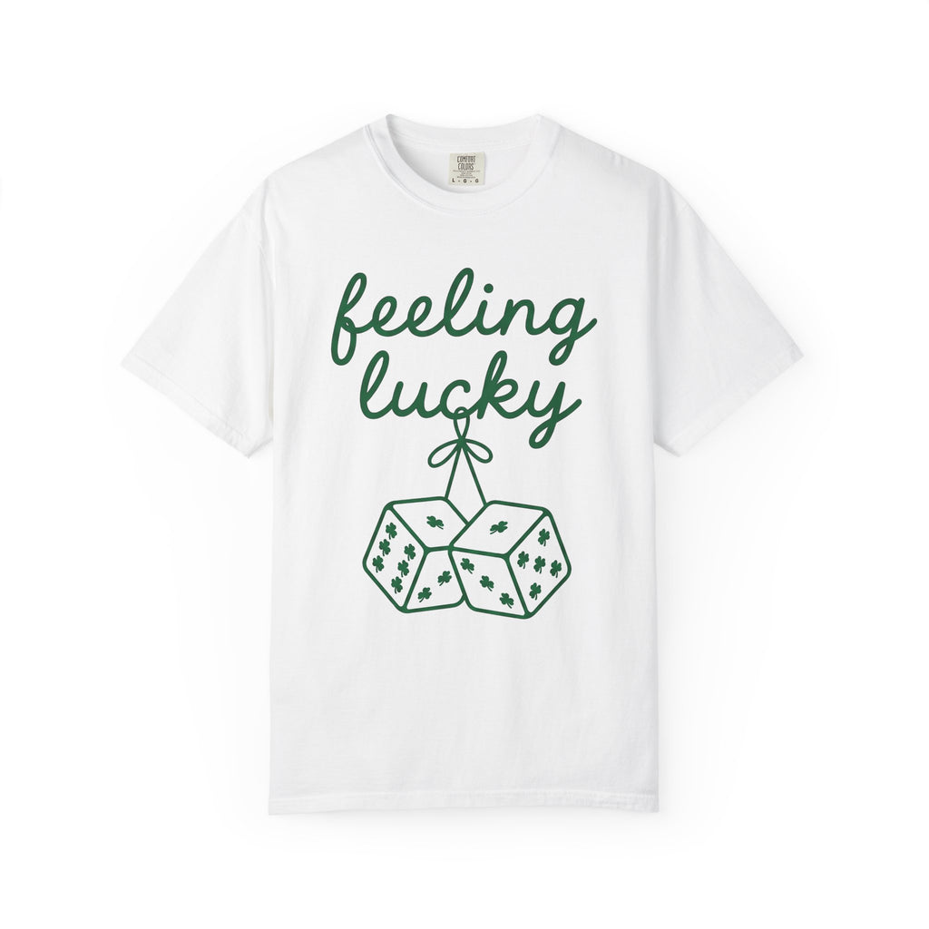 Clover Dice Shirt St Patrick's Day Cards Gift Women Line Art Tee Dice Set T-Shirt Luck Fan Minimalist Tshirt Stationery Graphic Bold Leaf