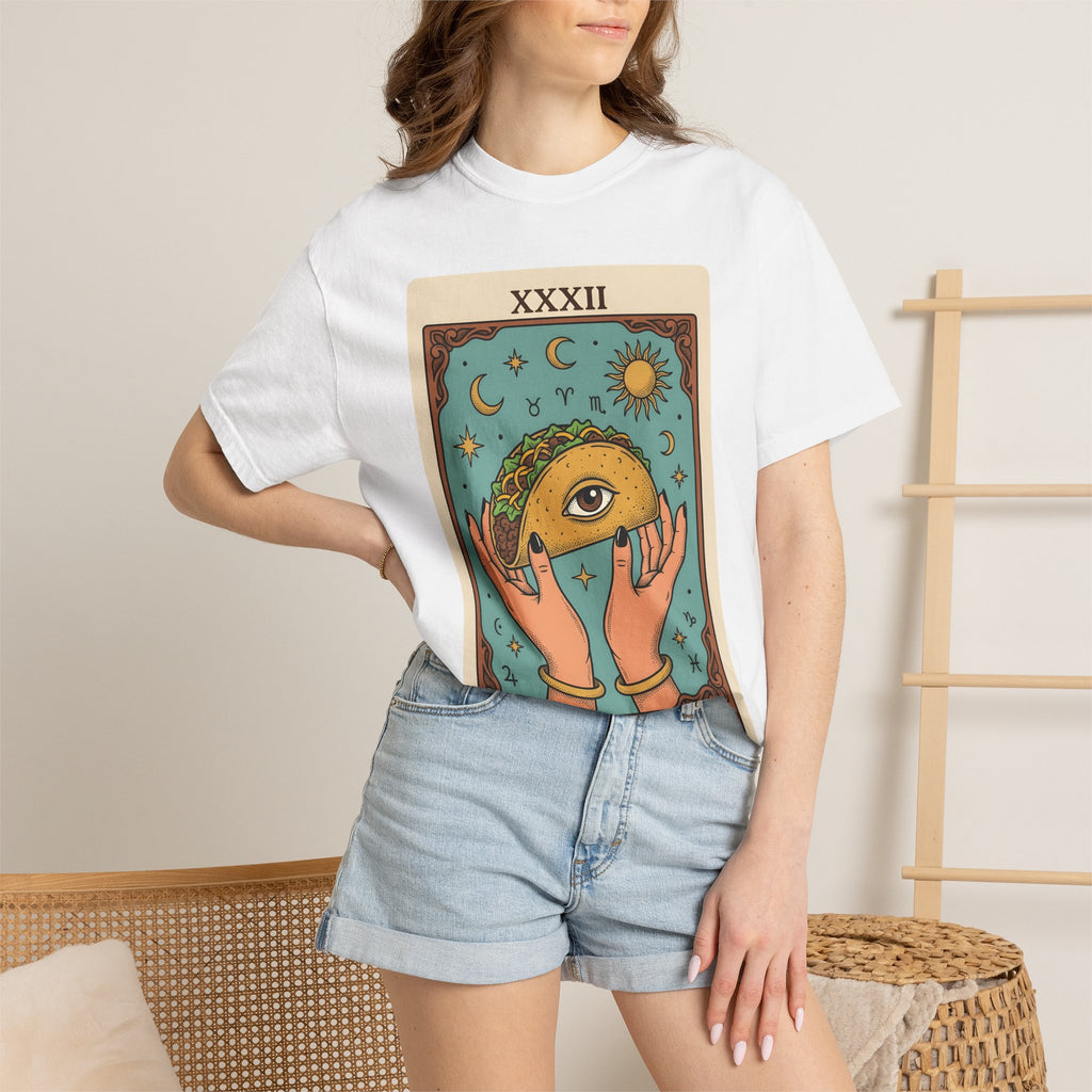 Taco Fortune Card Shirt Funny Meal Gift Women Fantasy Tee Tarot Card T-Shirt Humor Fan Mystical Tshirt Food Graphic Hand Drawn Sunburst
