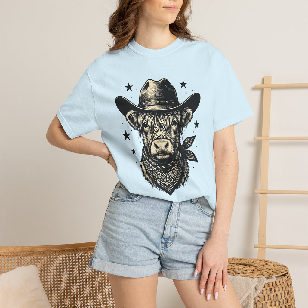 Western Cow Shirt Cowgirl Animal Gift Women Sketch Tee Cowboy T-Shirt Rodeo Fan Cattle Graphic Cattle Illustration Line Art Kerchief Tshirt