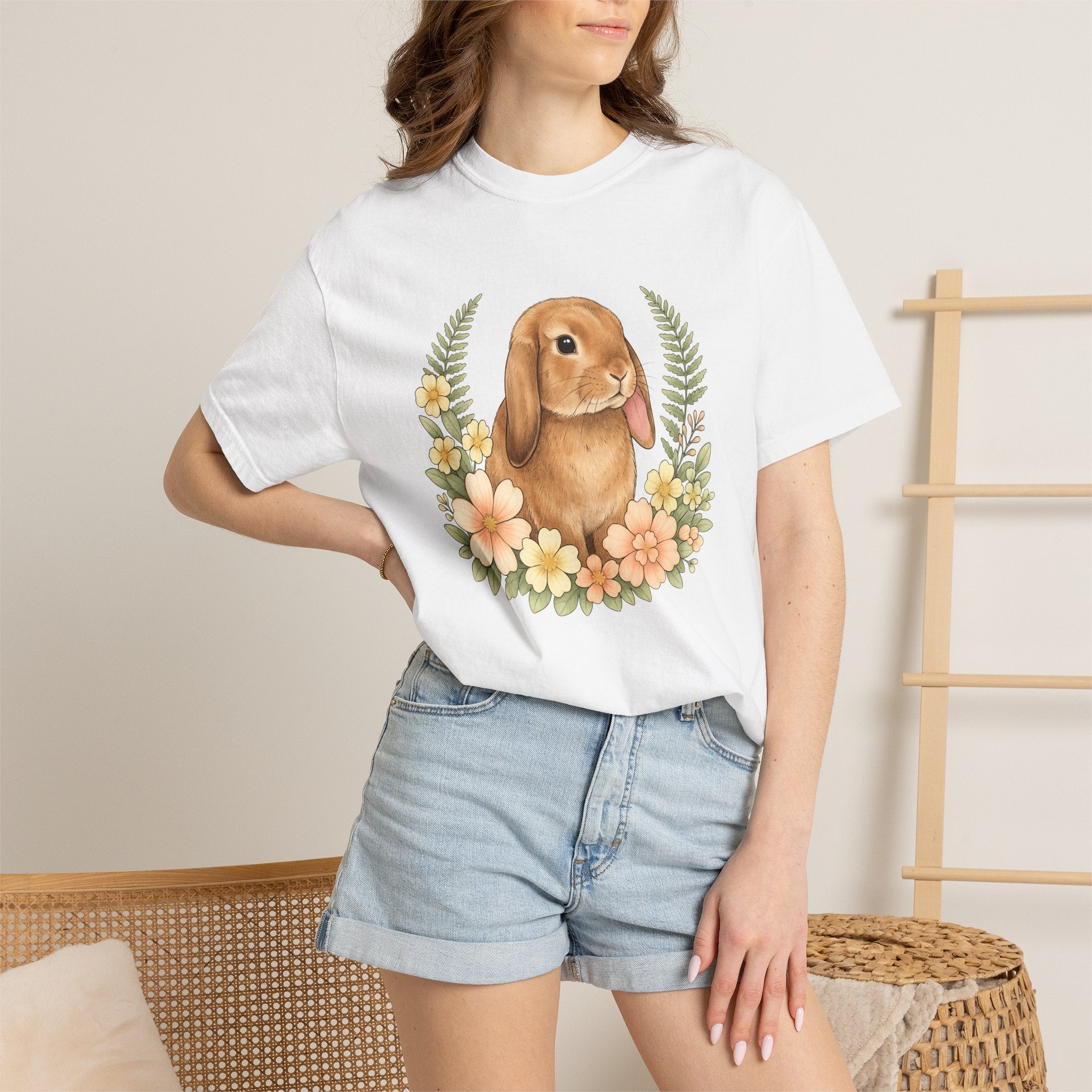 Hare Floral Shirt Easter Critter Gift Women Cartoon Tee Rabbit T-Shirt Easter Fan Bunny Tshirt Creature Graphic Rustic Garden Blooms Tshirt