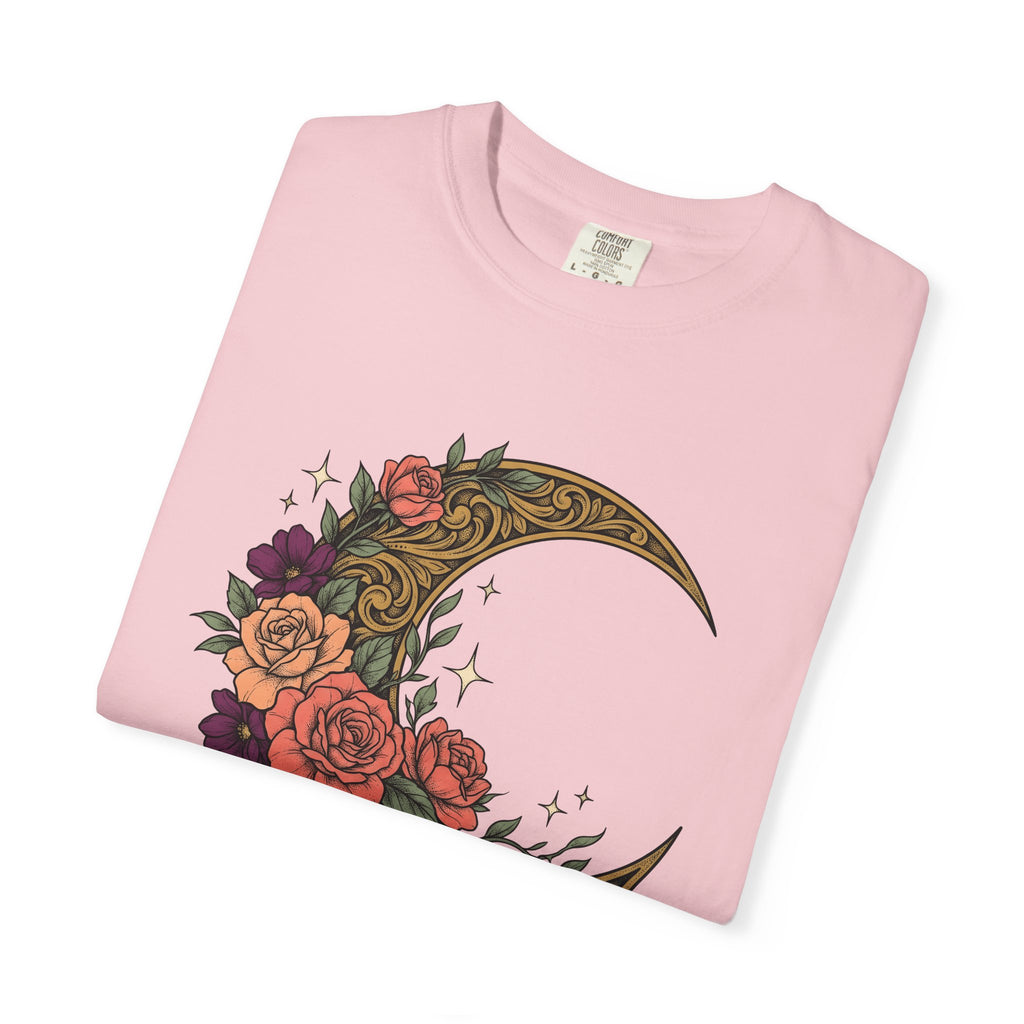 Crescent Flower Moon Shirt Cowgirl Stars Gift Women Tribal Tee Lunar T-Shirt Rodeo Fan Ethnic Tshirt Celestial Graphic Classic Wild Roses