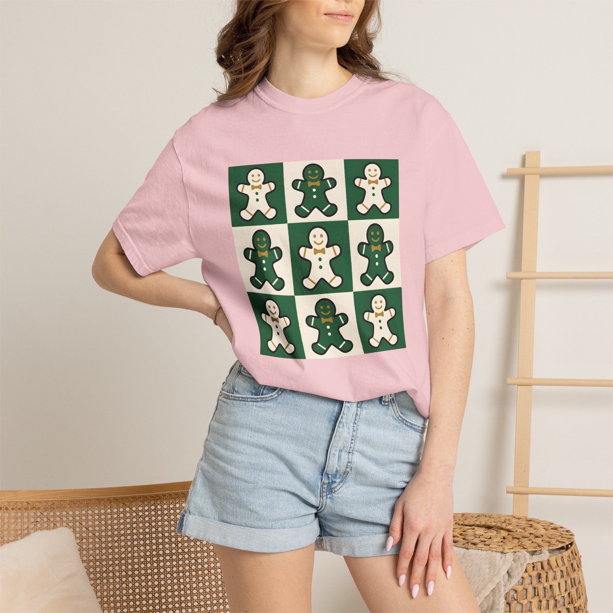 Gingerbread Treat Shirt Christmas Dessert Gift Women Modern Tee Cookie T-Shirt Christmas Fan Cookie Tshirt Sweet Graphic Classic Ribbon Bow