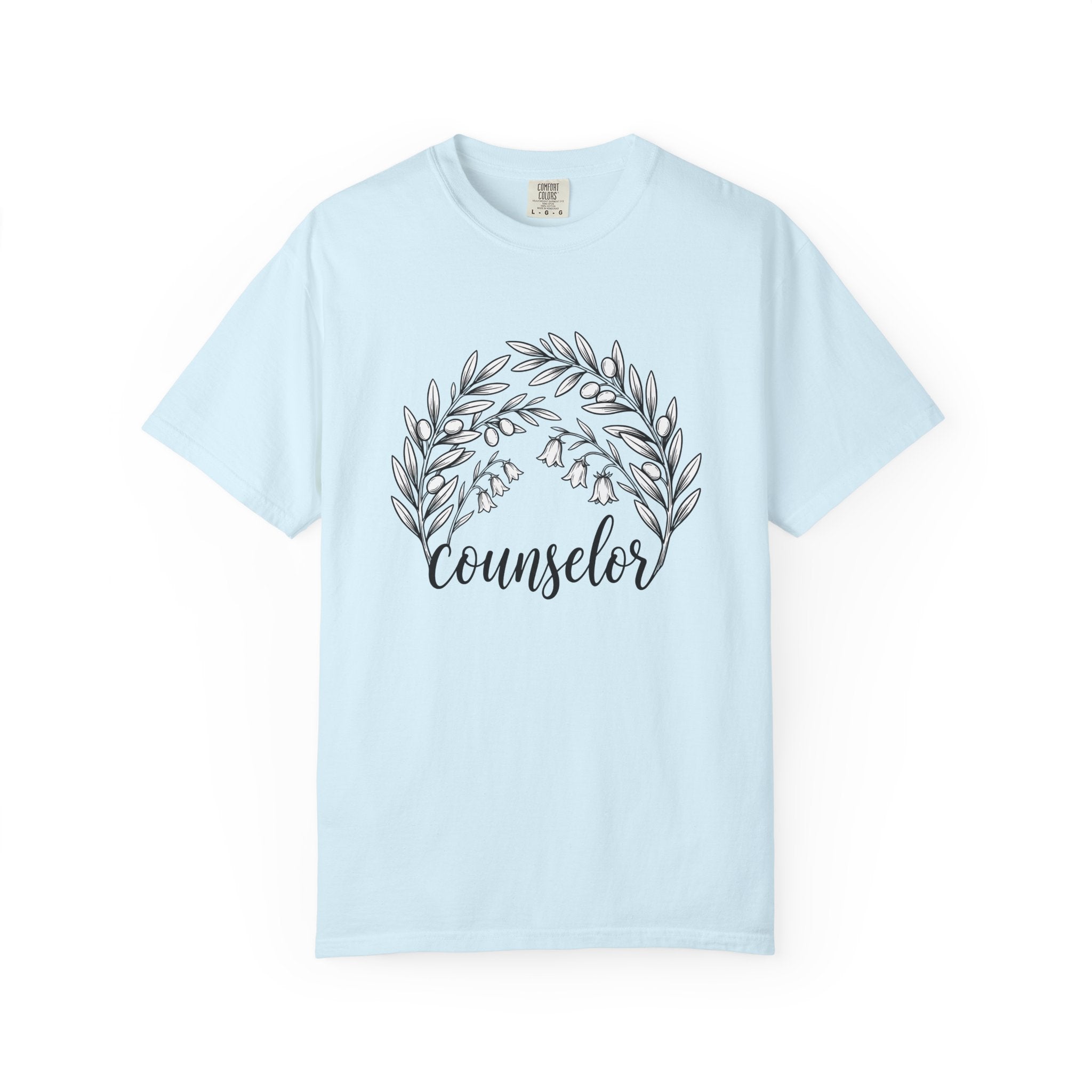 Botanical Wreath Shirt Counselor Floral Gift Women Hand Drawn Tee Wreath T-Shirt Therapist Enthusiast Illustrated Tshirt Floral Graphic