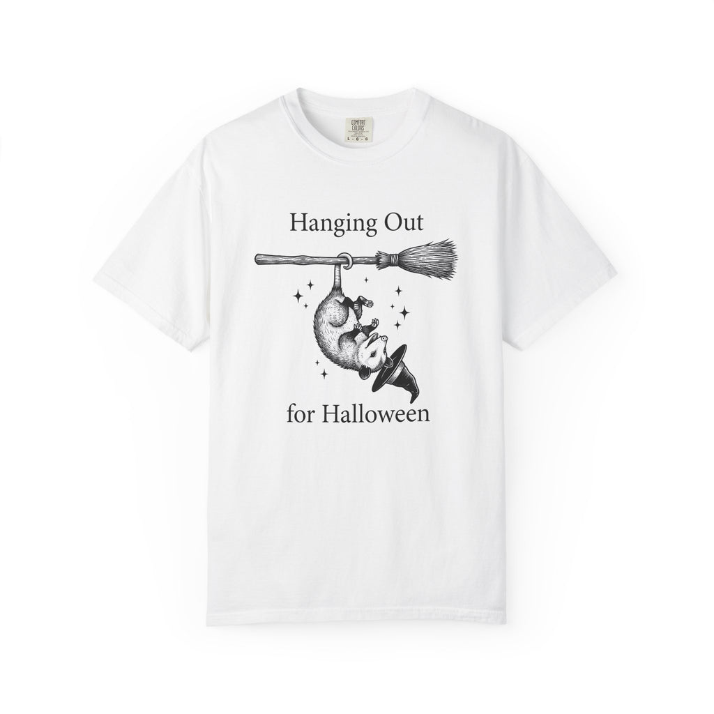 Possum Flying Broom Shirt Halloween Creatures Gift Women Line Art Tee Opossum T-Shirt Spooky Fan Minimalist Tshirt Monster Graphic Rustic