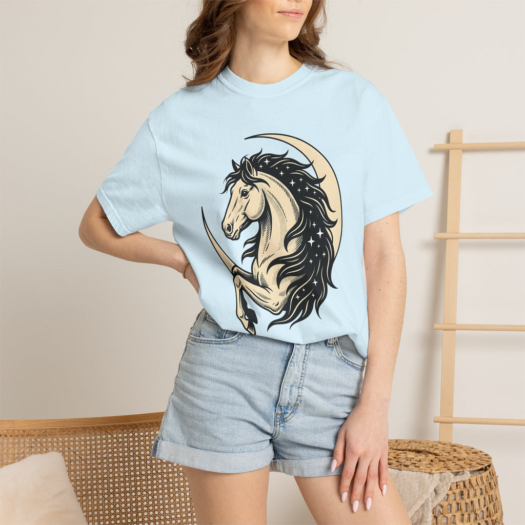 Horse Moon Shirt Cowgirl Wildlife Gift Women Hand Drawn Tee Equine T-Shirt Cowboy Fan Rodeo Tshirt Animal Graphic Country Starry Sky Tshirt