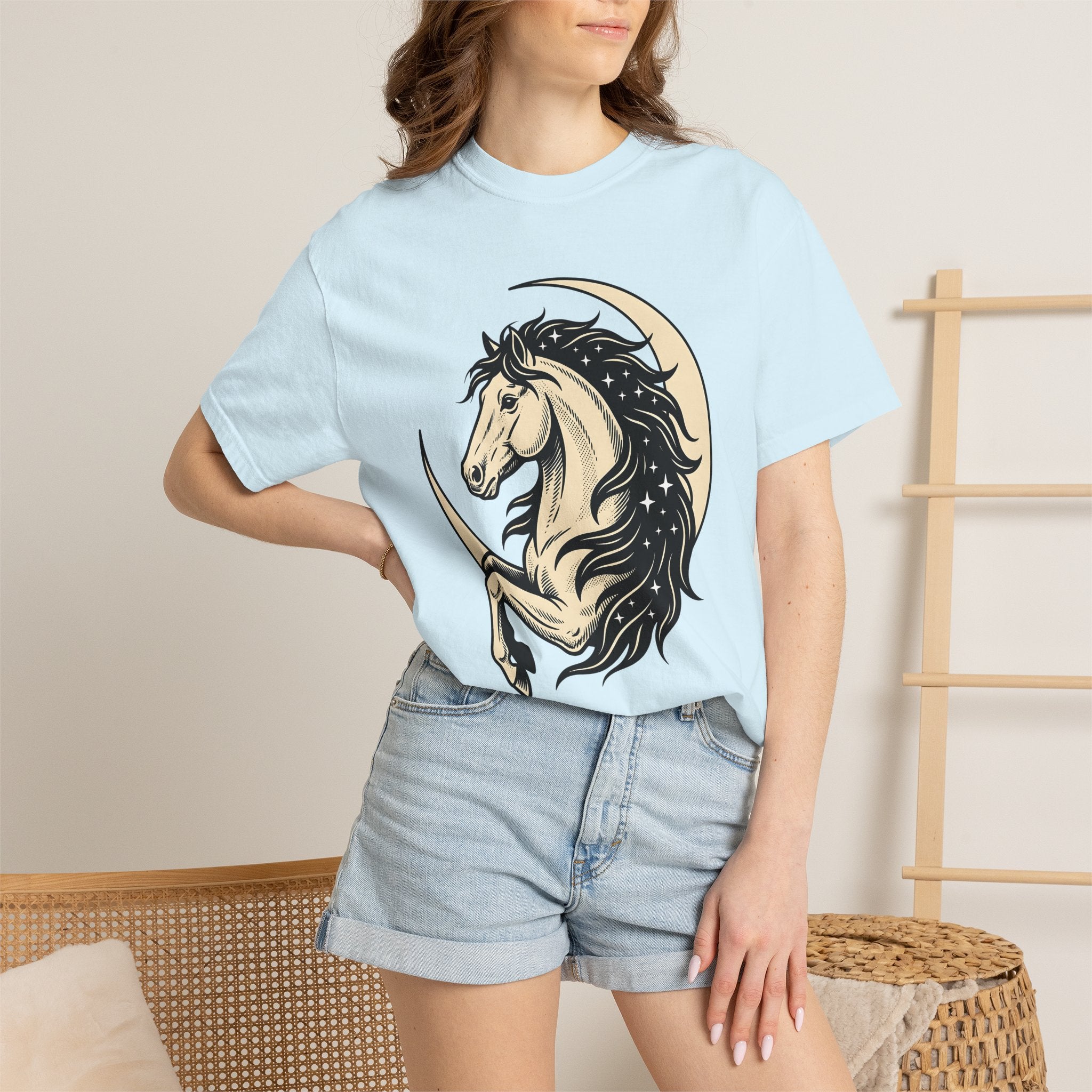 Horse Moon Shirt Cowgirl Wildlife Gift Women Hand Drawn Tee Equine T-Shirt Cowboy Fan Rodeo Tshirt Animal Graphic Country Starry Sky Tshirt