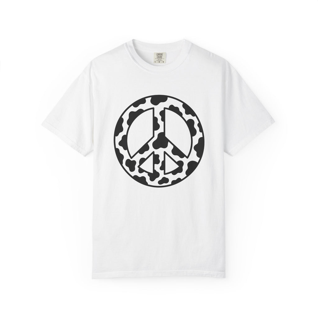 Cow Pattern Peace Symbol Shirt Cowgirl Boho Gift Women Graphic Tee Cow Print T-Shirt Rodeo Fan Western Tshirt Hippie Design Cowgirl Graphic