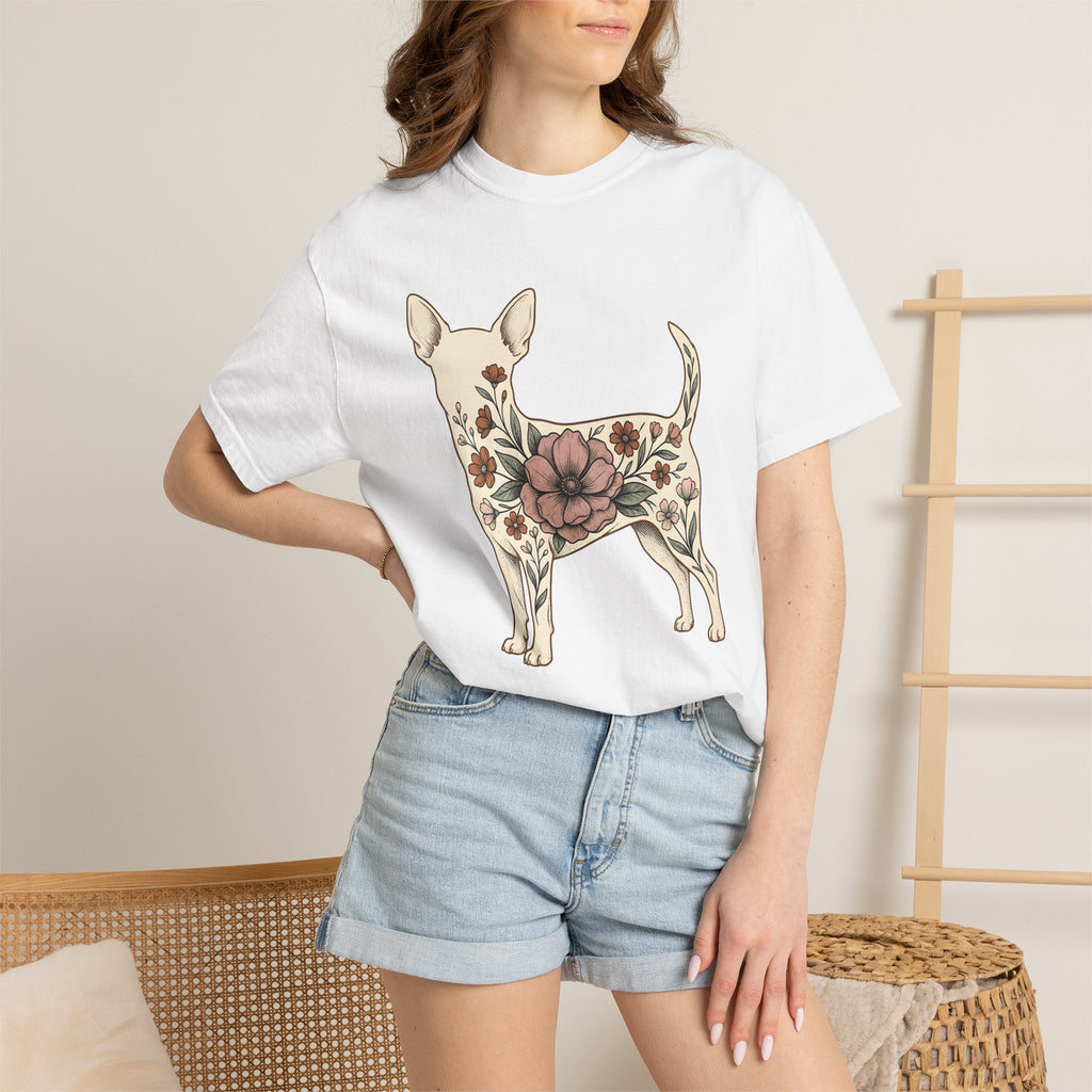 Chihuahua Bloom Shirt Dog Bouquet Gift Women Garden Tee Puppy T-Shirt Dog Fan Floral Tshirt Floral Graphic Hand Drawn Meadow Flowers Tshirt
