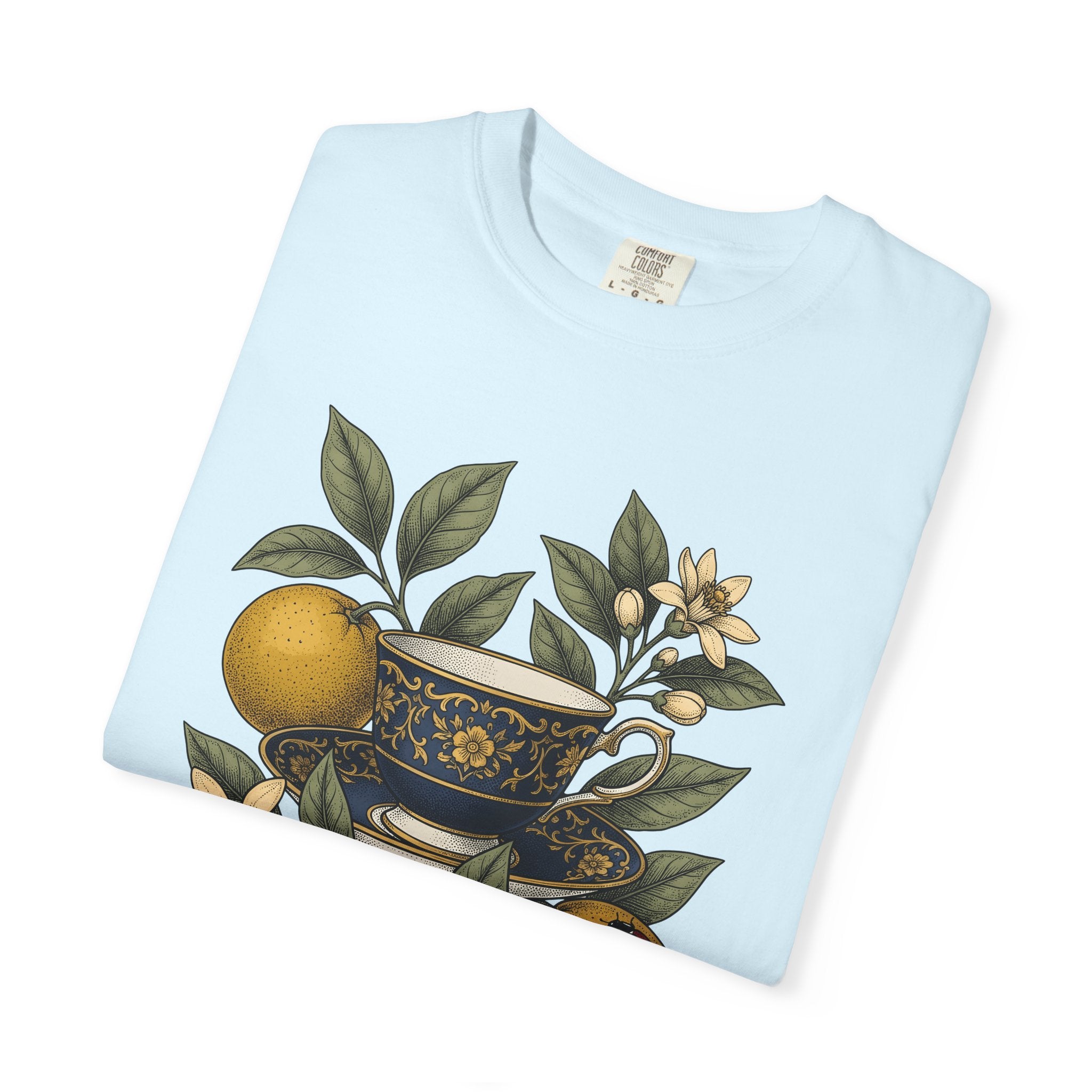 Tea Mug Flowers Shirt Coffee Plant Gift Women Retro Tee Mug T-Shirt Coffee Fan Vintage Tshirt Botanical Graphic Sketch Orange Slice Tshirt