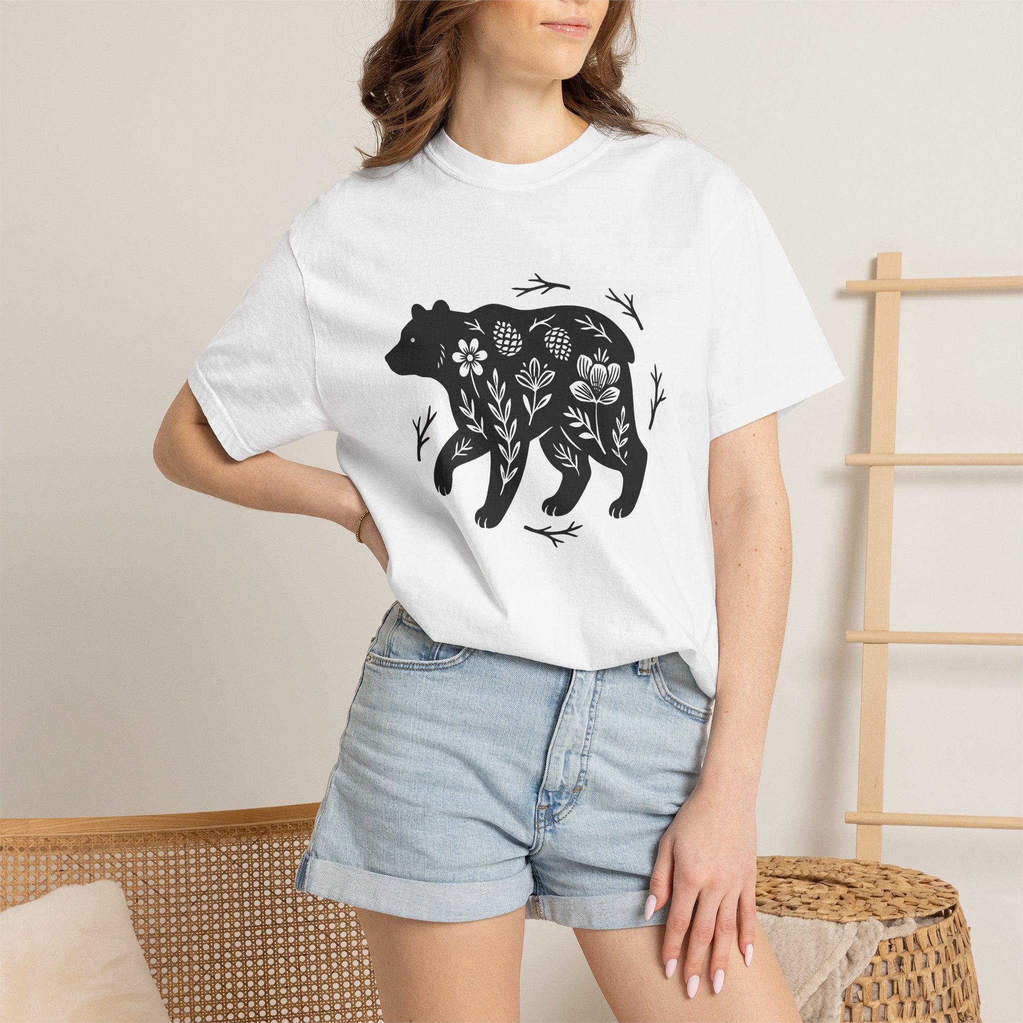 Bear Bloom Shirt Cottagecore Wilderness Gift Women Modern Tee Bear T-Shirt Cottage Decor Fan Abstract Tshirt Wilderness Graphic Doodle