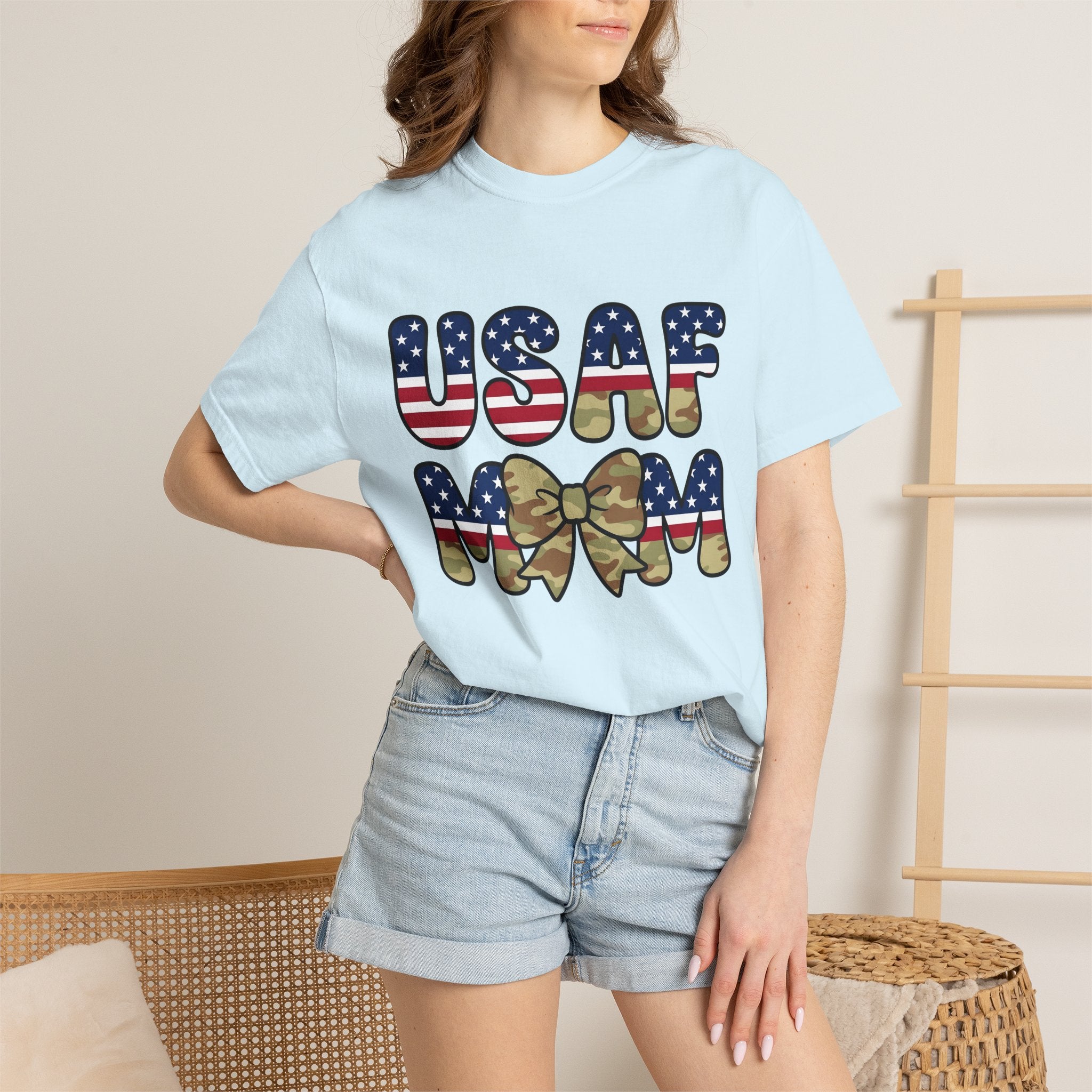 Camo Hair Bow Shirt Military Mom Freedom Gift Women Thick Tee Hair Bow T-Shirt Military Wife Fan Bold Tshirt Liberty Graphic Old School