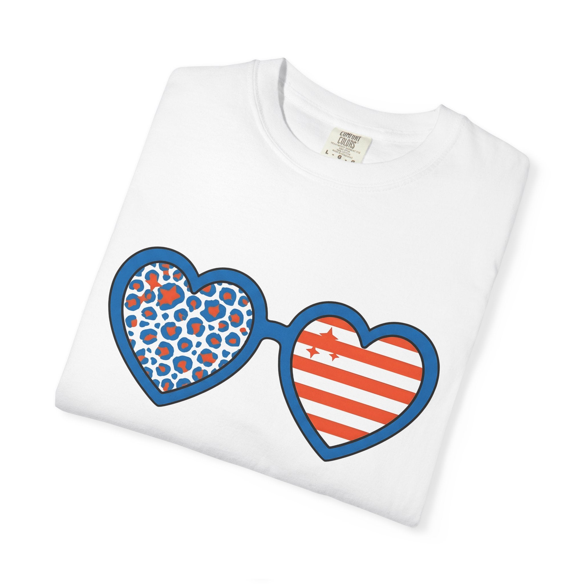 Heart Shades Shirt America Flag Gift Women Vibrant Tee Shades T-Shirt American Fan Patriotic Tshirt Banner Graphic Vintage Leopard Pattern
