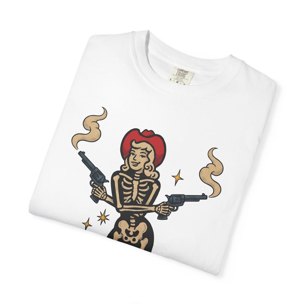 Skull Cowgirl Shirt Cowgirl Fall Gift Women Illustrative Tattoo Tee Sugar Skull T-Shirt Rodeo Fan Tattooed Tshirt Autumn Graphic Old School
