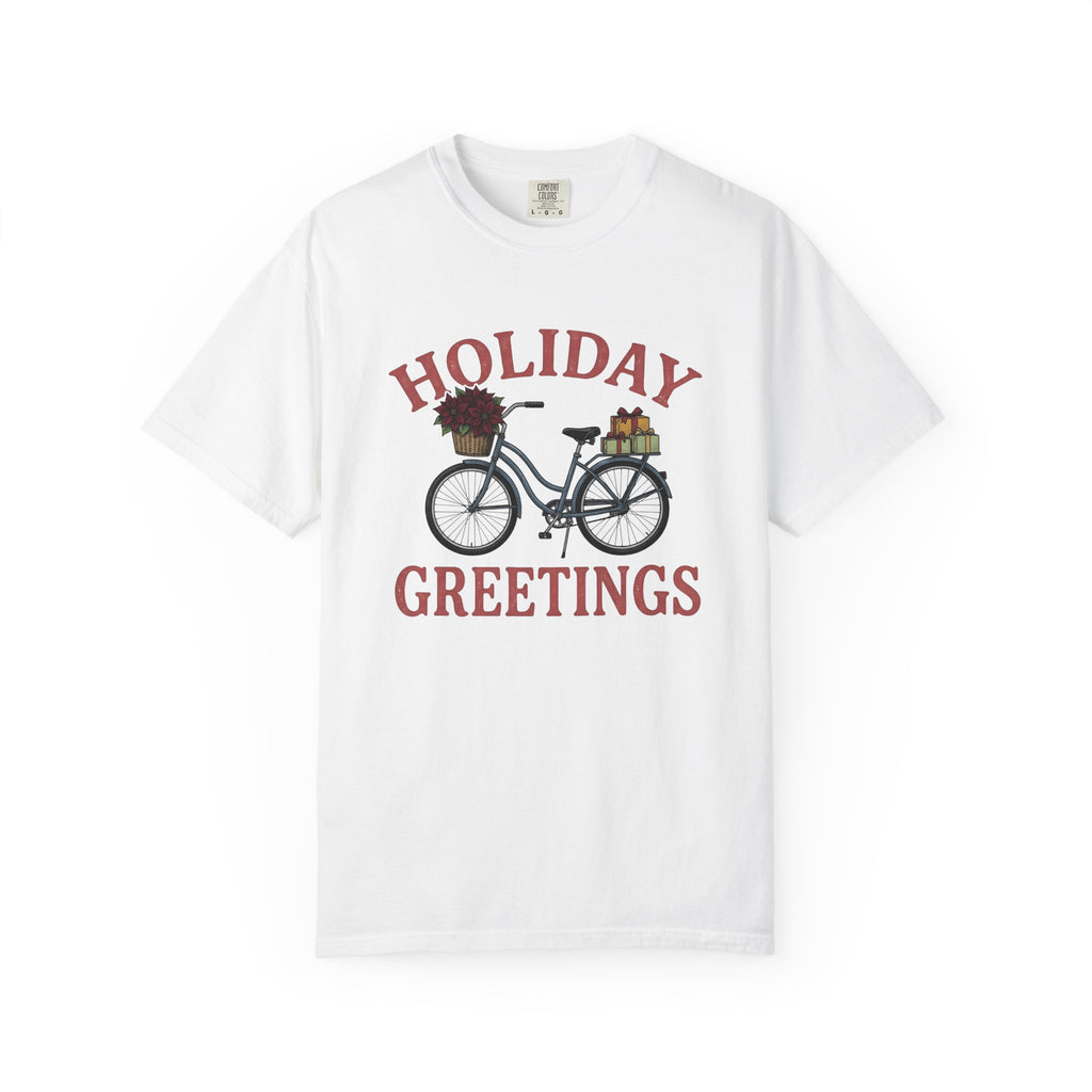 Bike Gifts Shirt Christmas Seasonal Gift Women Nostalgic Tee Bicycle T-Shirt Xmas Fan Holiday Graphic Tshirt Pencil Sketch Red Flower Tshirt