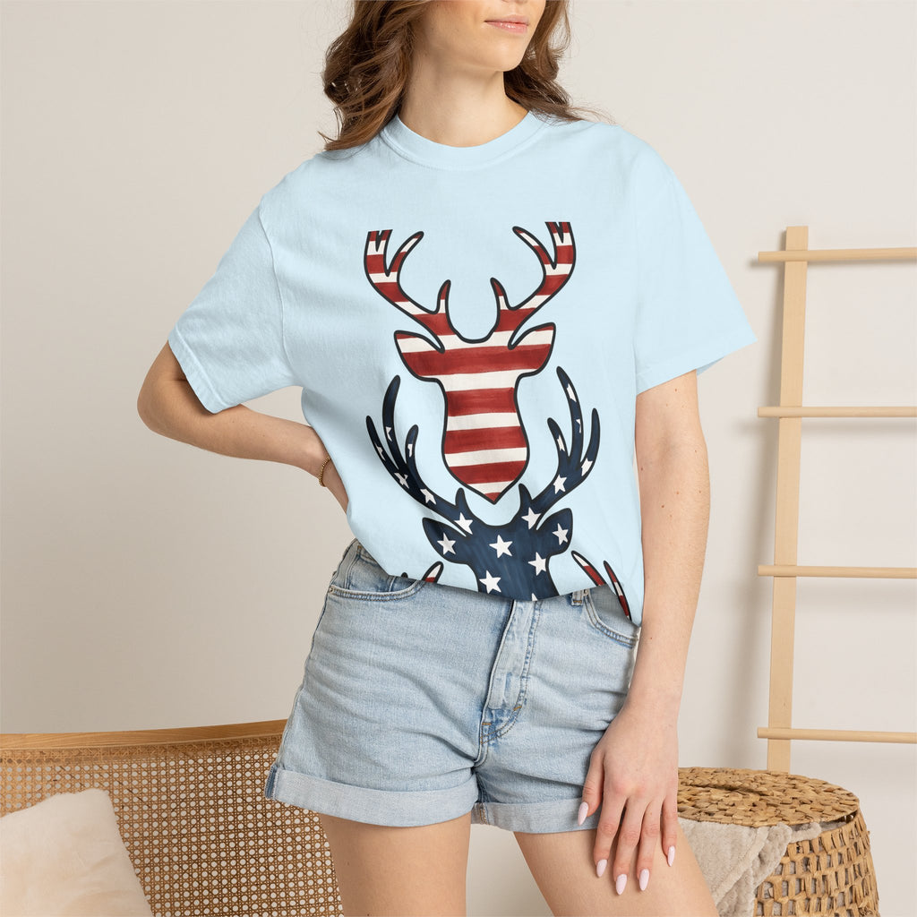 Buck Antlers Shirt 4th Of July Game Hunting Gift Women Retro Tee Deer Antlers T-Shirt Independence Day Enthusiast Vintage Tshirt Hunter