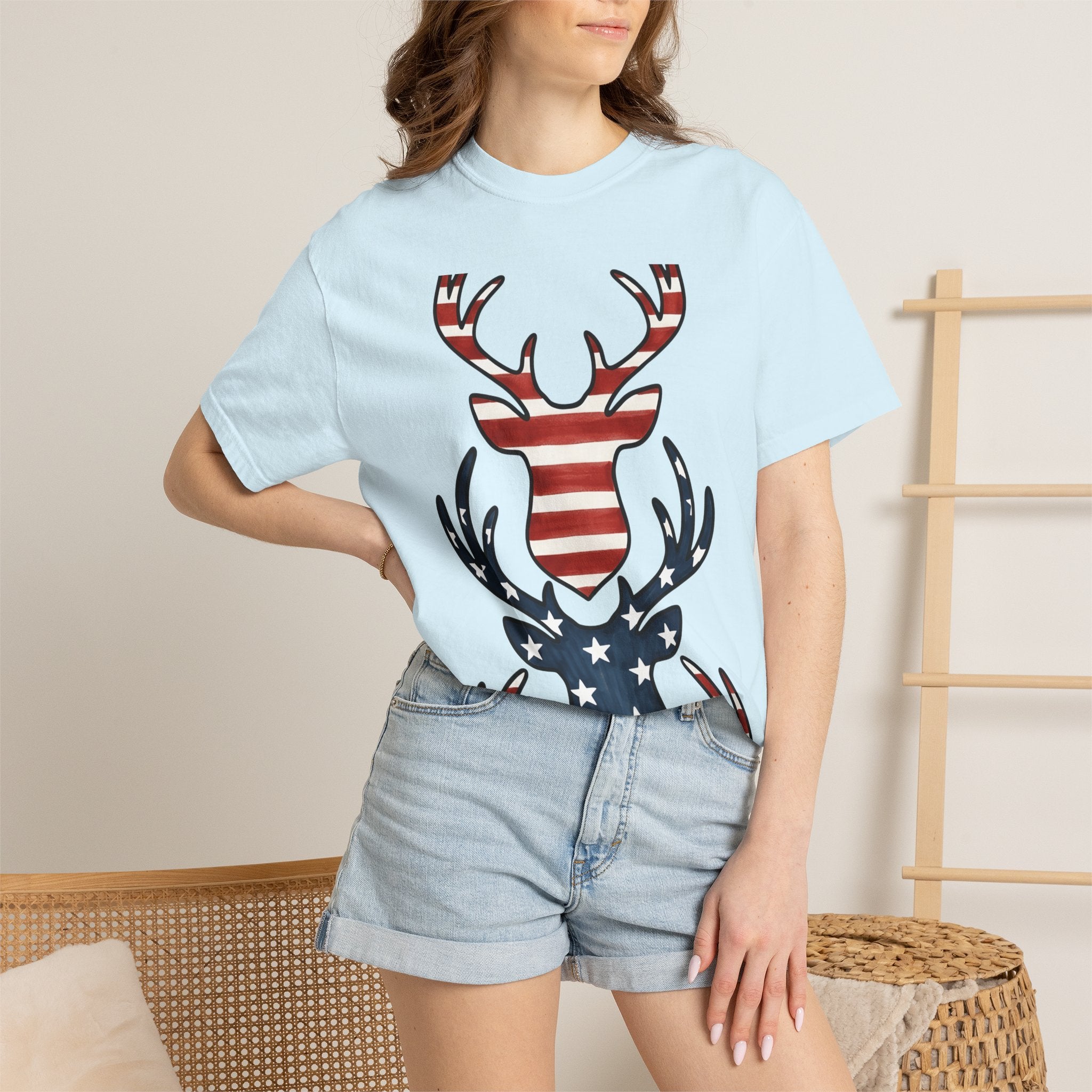 Buck Antlers Shirt 4th Of July Game Hunting Gift Women Retro Tee Deer Antlers T-Shirt Independence Day Enthusiast Vintage Tshirt Hunter