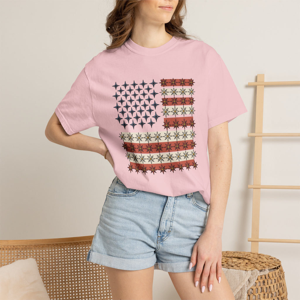 Star Banner Shirt America Celebration Gift Women Vintage Tee Flag T-Shirt American Fan Patriotic Tshirt Party Graphic Distressed Lines