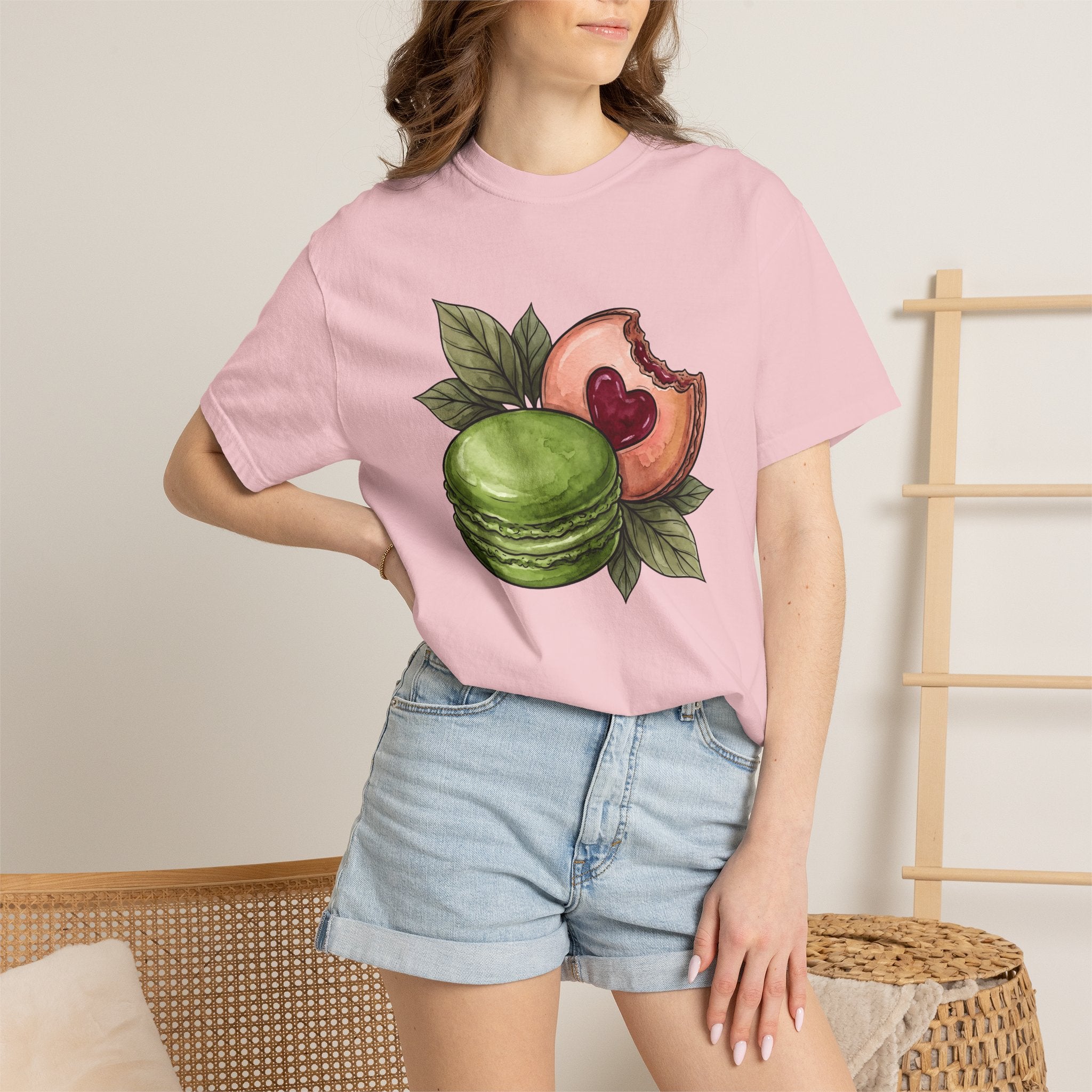 Macaron Sweet Shirt Desserts Gastronomy Gift Women Brushwork Tee Macaron T-Shirt Pastry Fan Watercolor Tshirt Gourmet Graphic Outline Plant