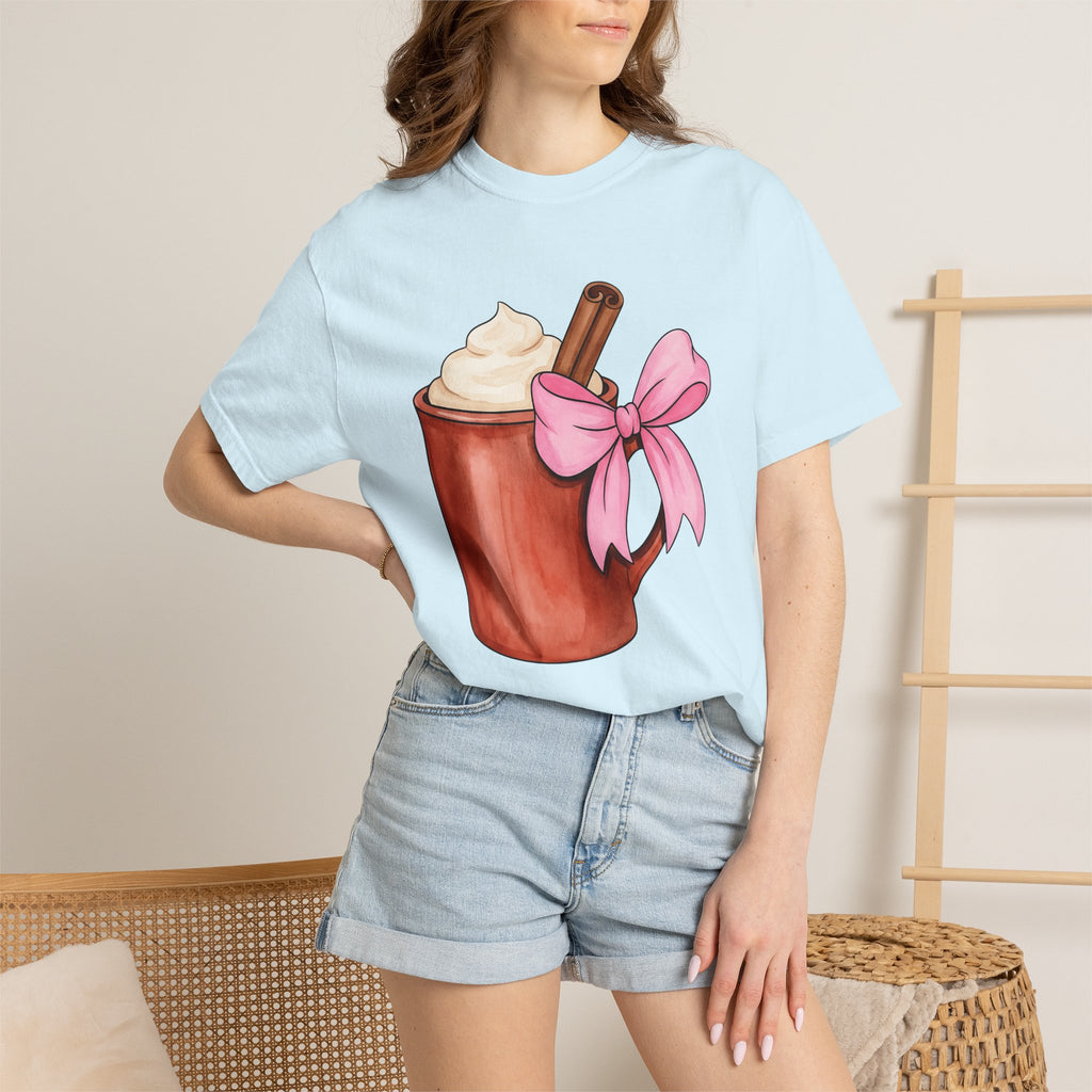 Hot Chocolate Mug Shirt Holiday Coffee Gift Women Watercolor Tee Cocoa Mug T-Shirt Christmas Fan Painted Tshirt Coffee Bean Graphic Hand