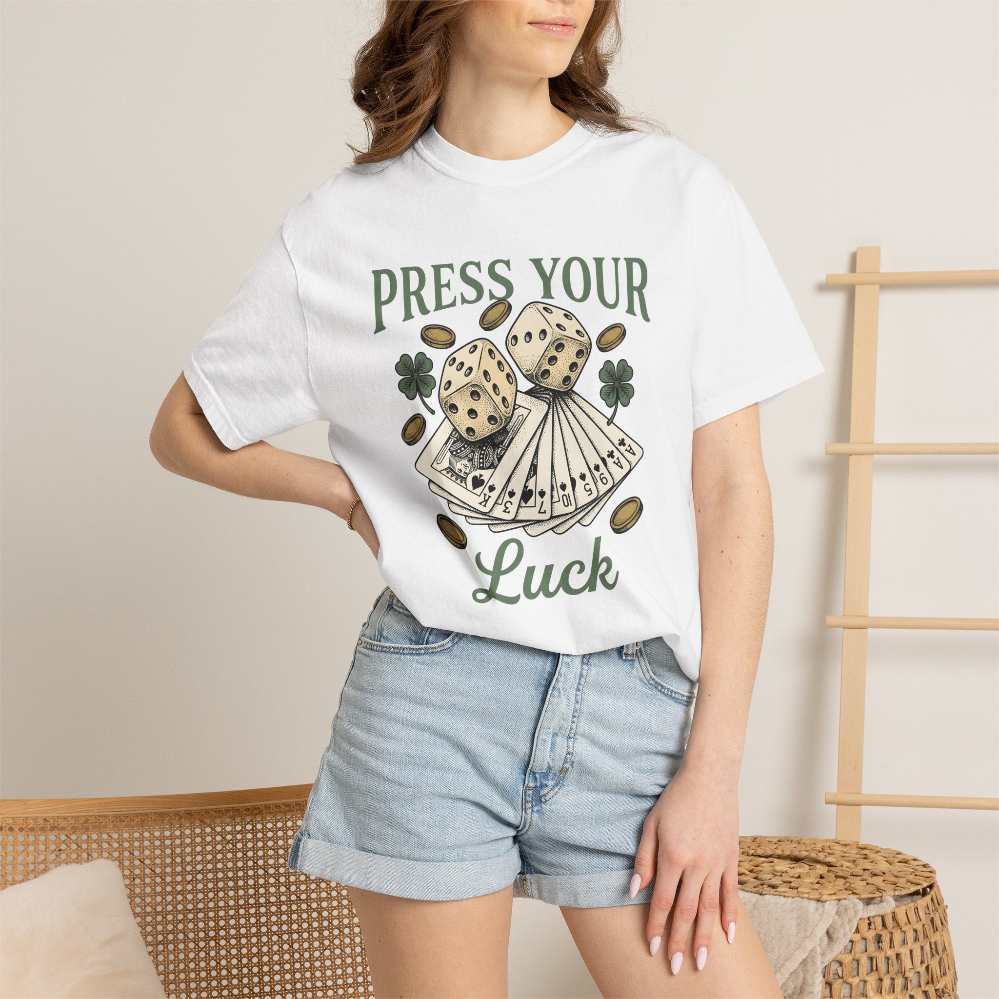 Dice Cards Shirt St. Patrick's Day Casino Gift Women Retro Tee Playing Cards T-Shirt Luck Fan Vintage Tshirt Gambling Graphic Sketch Four