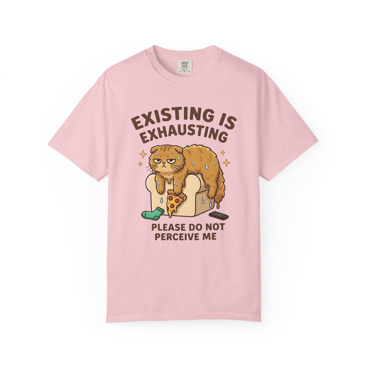 Relaxed Cat Shirt Cat Comedy Gift Women Playful Tee Kitty T-Shirt Cat Fan Funny Tshirt Humor Graphic Illustrated Slice Of Pizza Tshirt
