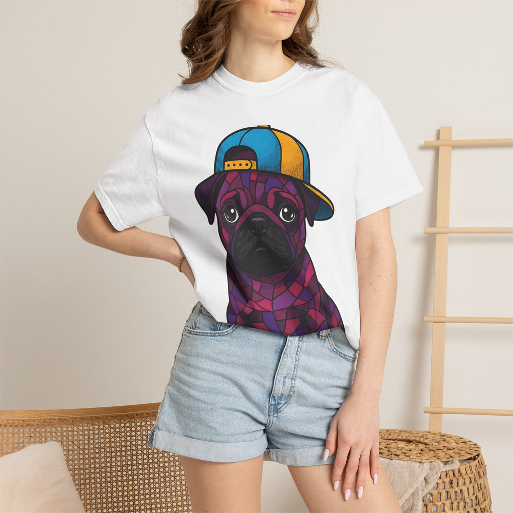 Pug Puppy Shirt Dog Casual Wear Gift Women Stained Glass Tee Pugs T-Shirt Dog Fan Mosaic Tshirt Streetwear Graphic Cartoon Baseball Hat