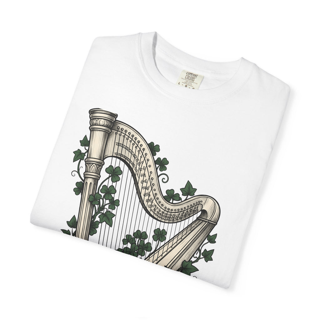 Harp Shamrock Shirt St Patrick's Day Emerald Isle Gift Women Hand Drawn Tee Shamrock T-Shirt St Patty's Fan Celtic Tshirt Ireland Graphic