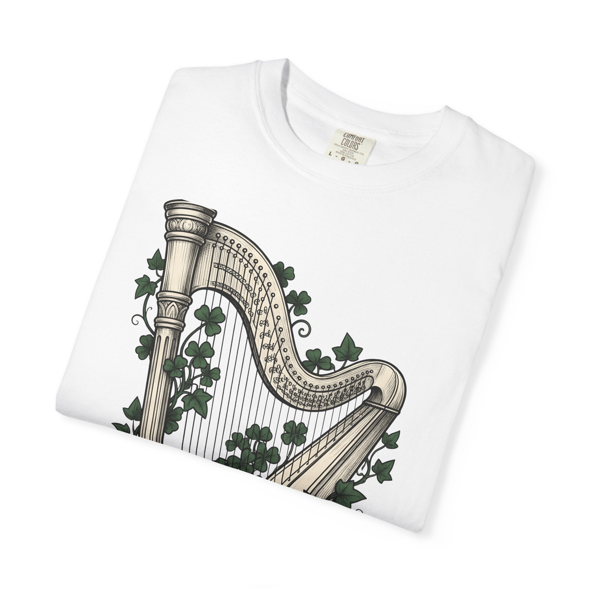 Harp Shamrock Shirt St Patrick's Day Emerald Isle Gift Women Hand Drawn Tee Shamrock T-Shirt St Patty's Fan Celtic Tshirt Ireland Graphic