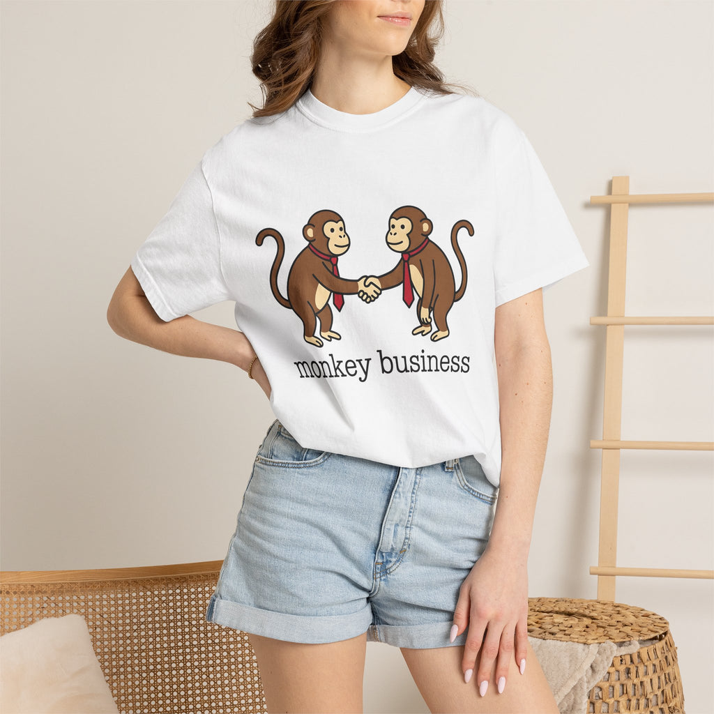 Baboon Handshake Shirt Funny Fauna Gift Women Graphic Tee Monkey T-Shirt Humor Fan Primate Graphic Design Wildlife Modern Collar Accessory