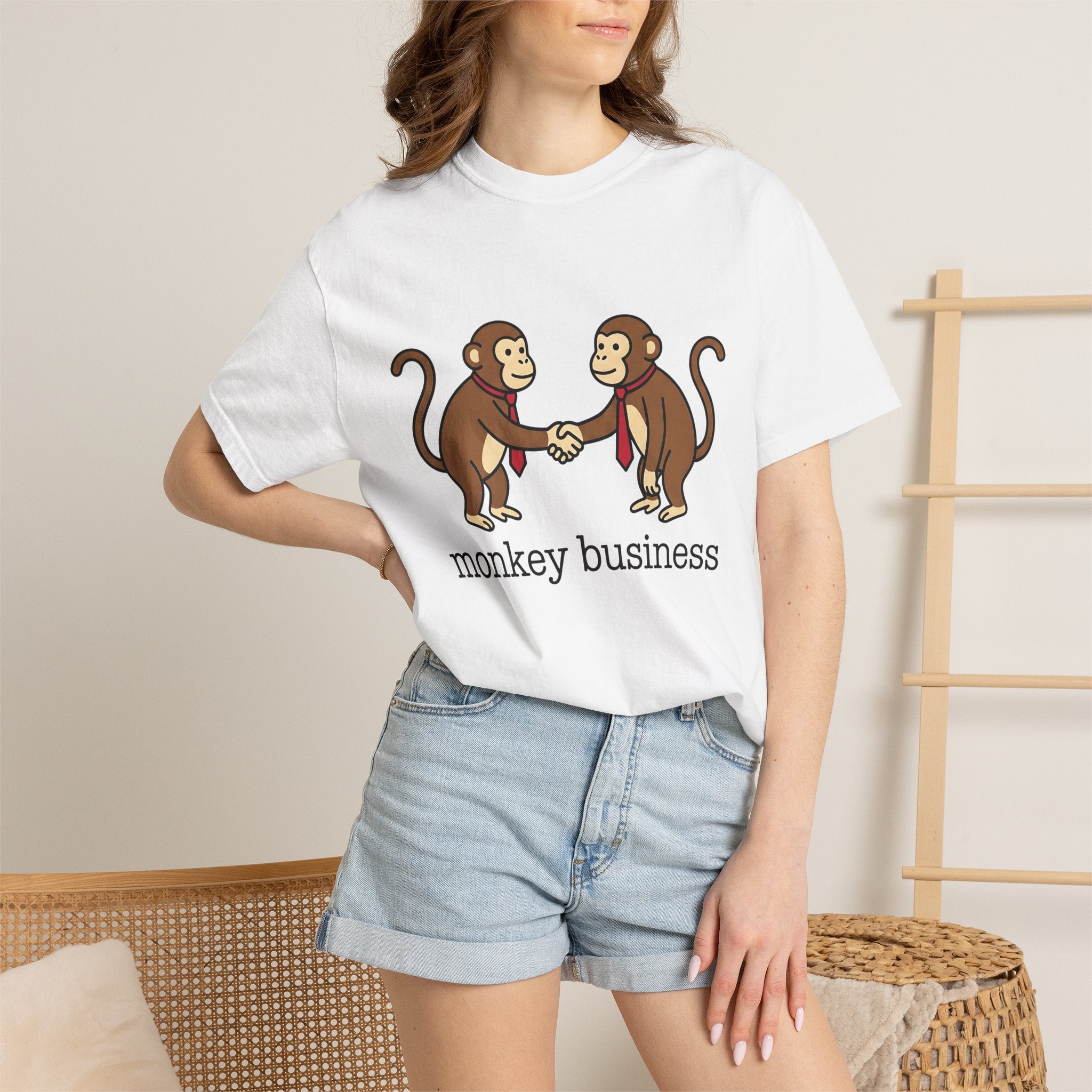 Baboon Handshake Shirt Funny Fauna Gift Women Graphic Tee Monkey T-Shirt Humor Fan Primate Graphic Design Wildlife Modern Collar Accessory