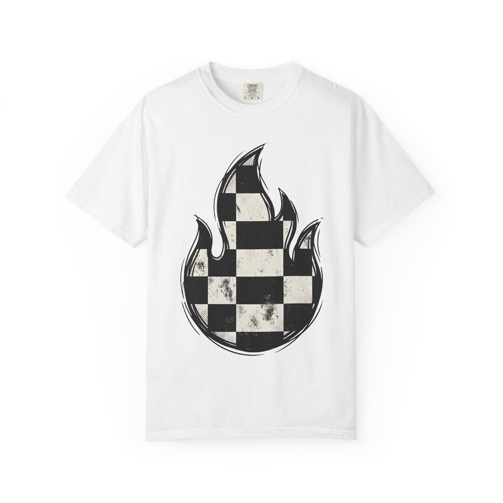 Plaid Fire Shirt Sports Motorsport Gift Women Worn Tee Tartan Flame T-Shirt Athlete Enthusiast Distressed Tshirt Racing Graphic Classic