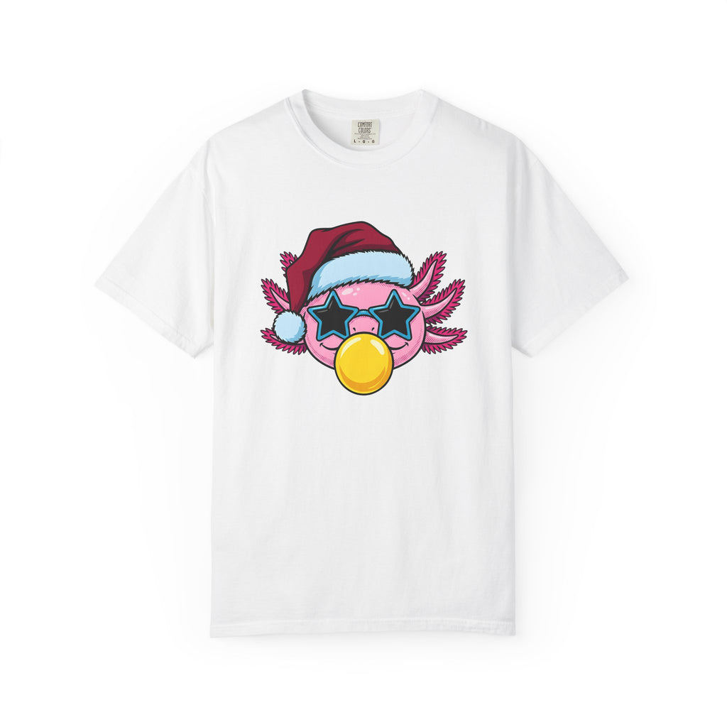 Axolotl Santa Hat Shirt Christmas Animal Gift Women Cartoon Tee Mexican Salamander T-Shirt Xmas Fan Salamander Graphic Tshirt Kawaii Star