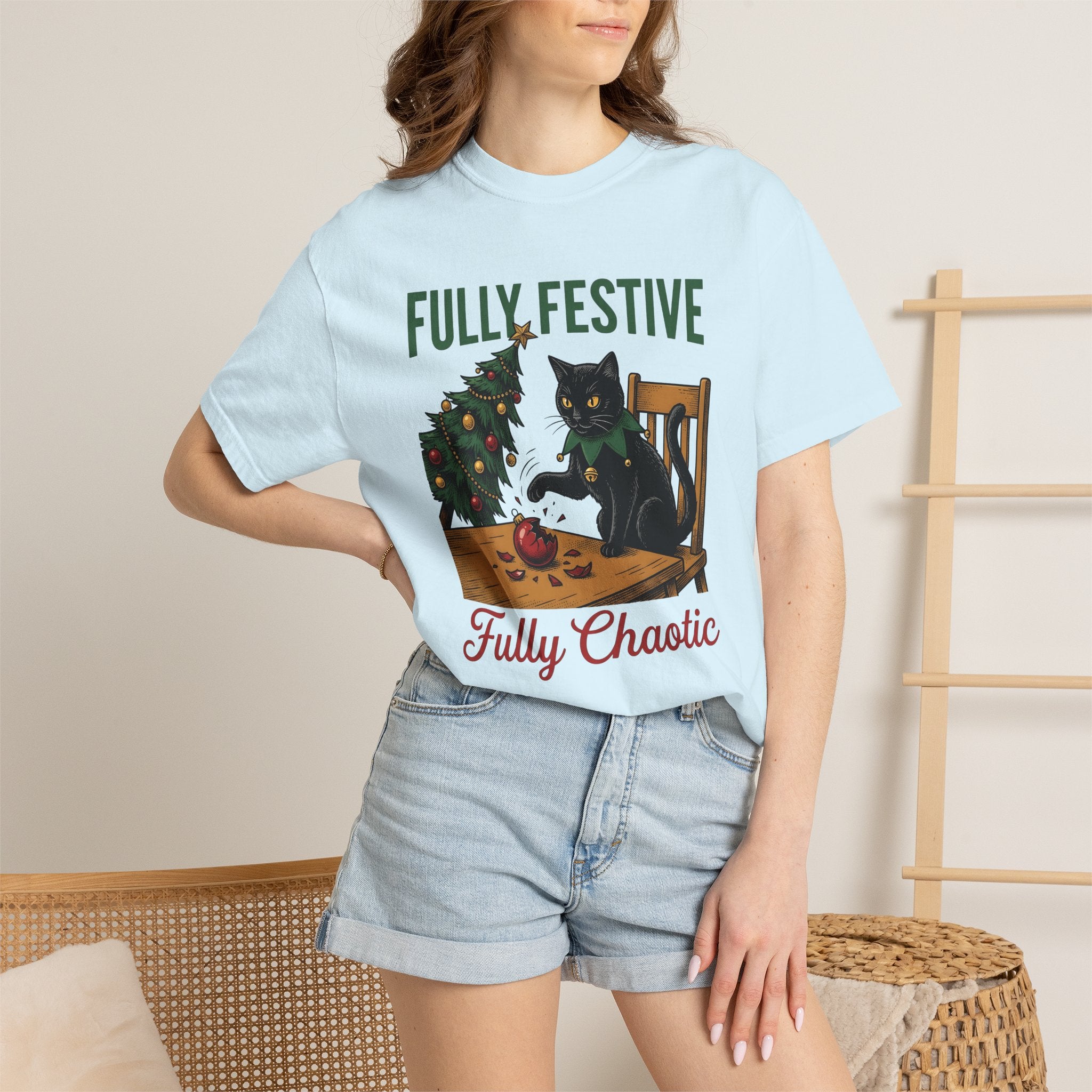 Black Cat Shirt Christmas Animal Gift Women Hand Drawn Tee Kitty T-Shirt Xmas Fan Feline Graphic Illustration Tshirt Line Art Christmas Tree