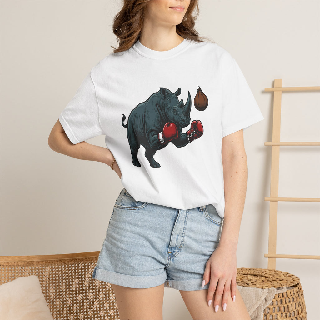 Rhino Fighter Shirt Sports Fauna Gift Women Distressed Tee Rhinoceros T-Shirt Athlete Fan Rhinoceros Graphic Line Art Punching Bag Tshirt