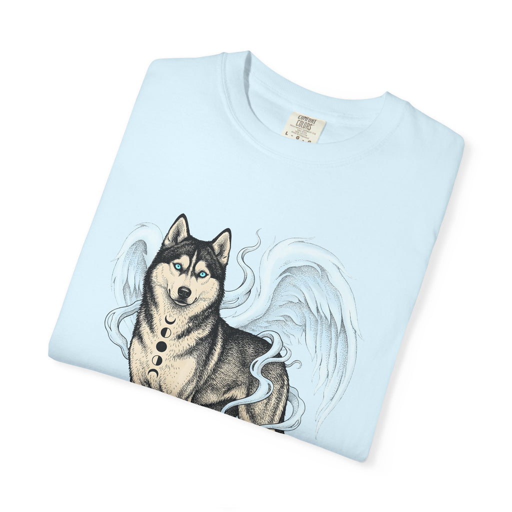 Husky Angel Shirt Dog Legend Gift Women Cartoon Tee Siberian Husky T-Shirt Dog Fan Husky Graphic Tshirt Digital Art Feathers Tshirt