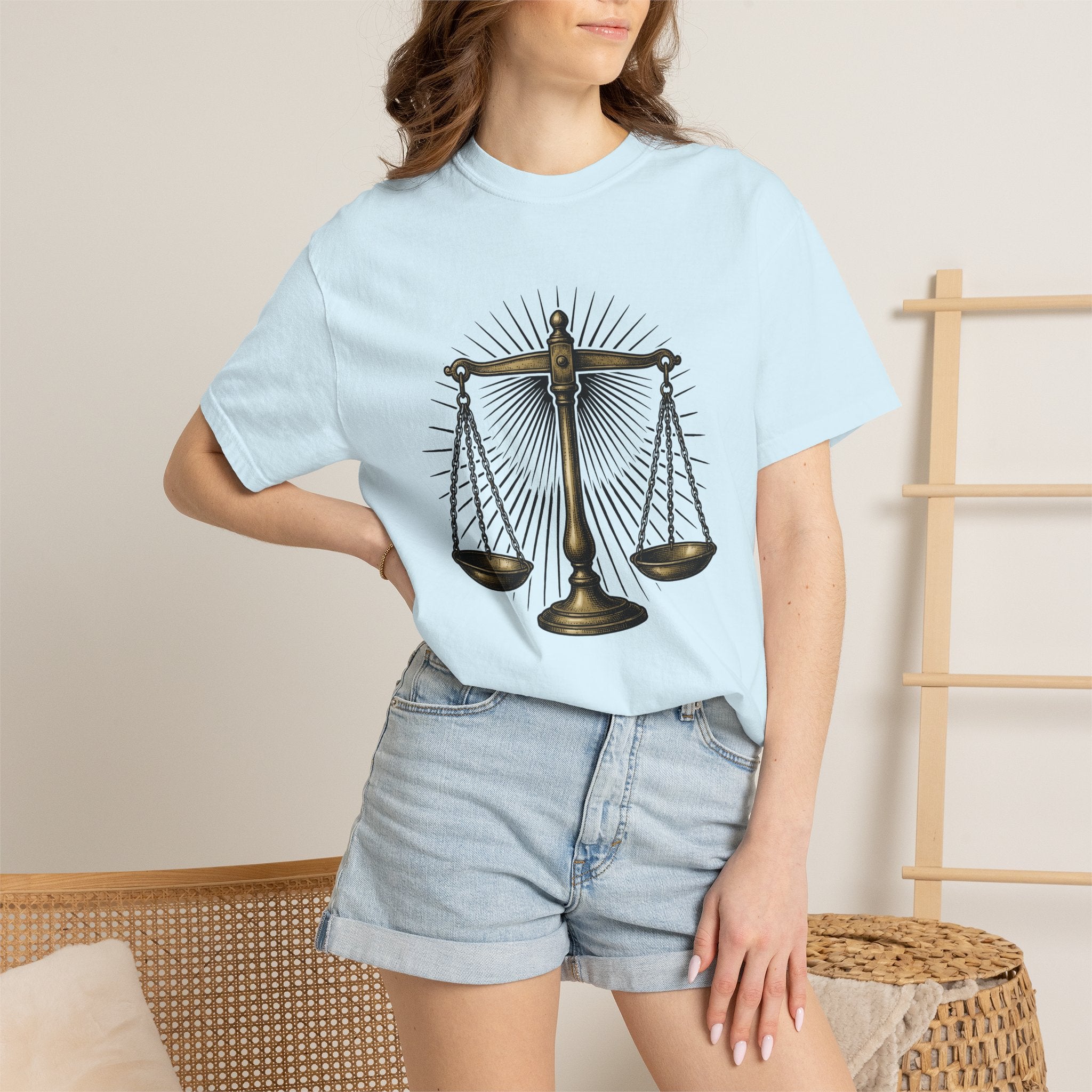 Justice Scales Shirt Justice Lawyer Gift Women Vintage Tee Scale T-Shirt Law Enthusiast Distressed Tshirt Attorney Graphic Retro Sunburst