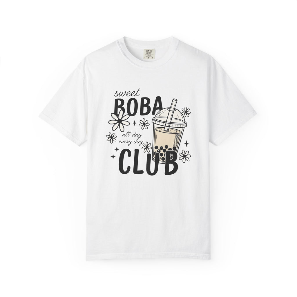 Boba Tea Shirt Drinks Foodie Gift Women Doodle Tee Bubble Tea T-Shirt Beverage Fan Milk Tea Tshirt Food Graphic Retro Floral Tshirt