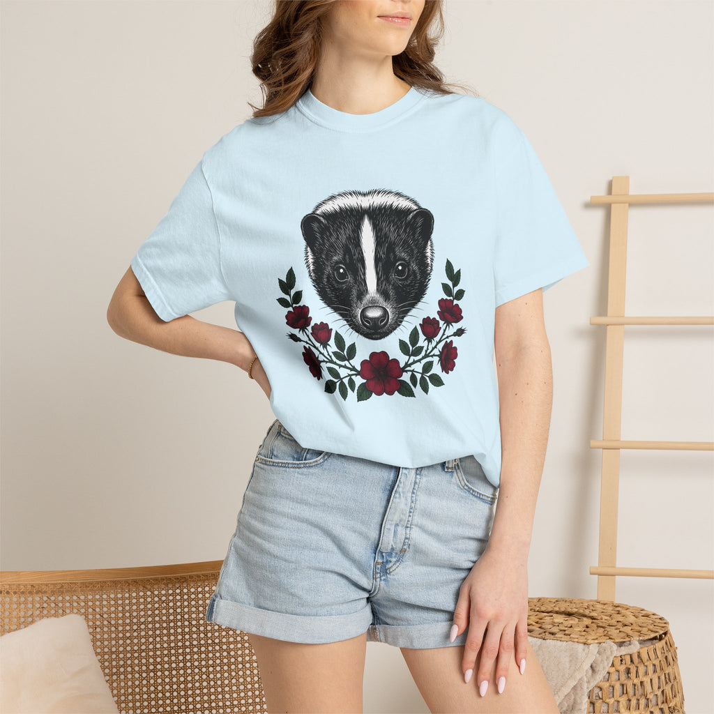 Skunk Face Shirt Animal Nature Gift Women Hand Drawn Tee Stinkpot T-Shirt Wildlife Fan Illustrated Graphic Design Vintage Floral Tshirt