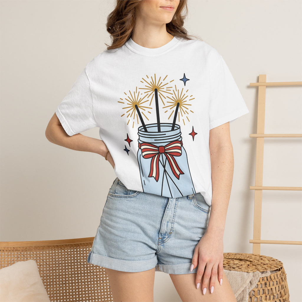 Glass Jar Sparkler Shirt America 4Th Of July Festival Gift Women Cartoon Tee Sparkler T-Shirt Patriot Fan Comic Tshirt Celebration Graphic