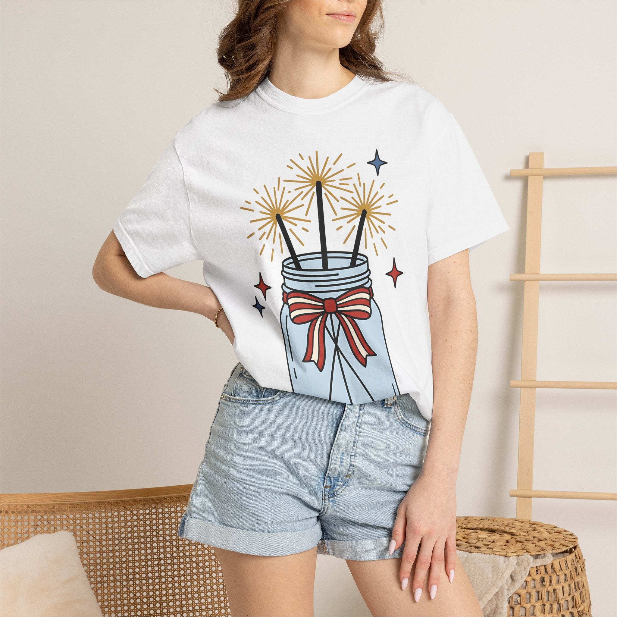 Glass Jar Sparkler Shirt America 4Th Of July Festival Gift Women Cartoon Tee Sparkler T-Shirt Patriot Fan Comic Tshirt Celebration Graphic