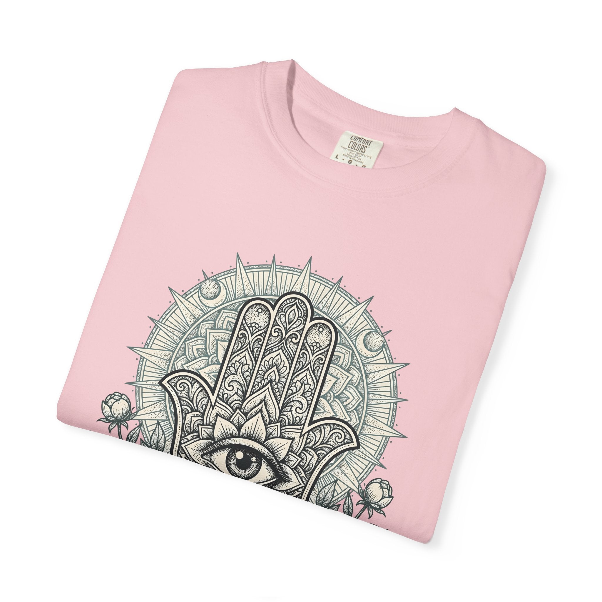 Hamsa Symbol Shirt Boho Chic Metaphysical Gift Women Paisley Tee Hand Of Fatima T-Shirt Bohemian Fan Khamsa Graphic Tshirt Hand Drawn