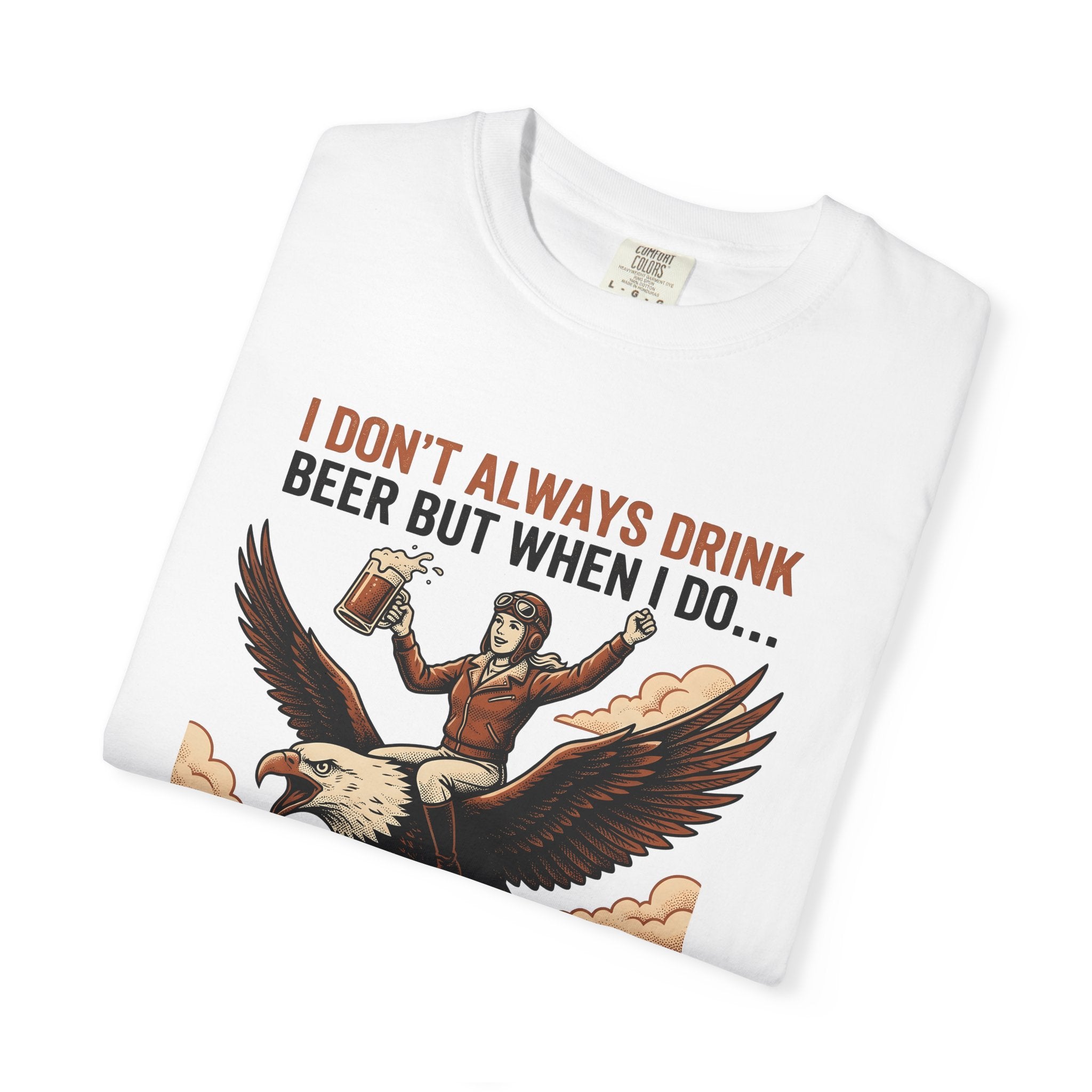 Girl Flying Eagle Shirt Funny Wildlife Gift Women Distressed Tee Eagle T-Shirt Humor Fan Vintage Tshirt Animal Graphic Cartoon Beer Glass